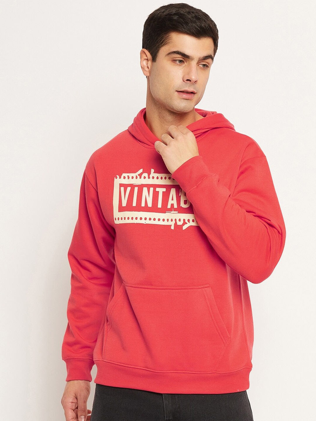 

STROP Typographic Printed Hooded Fleece Sweatshirt, Orange