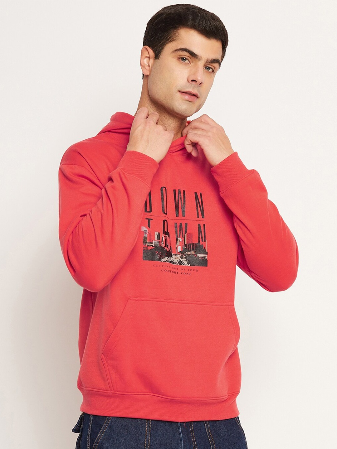 

STROP Typographic Printed Hooded Fleece Sweatshirt, Orange