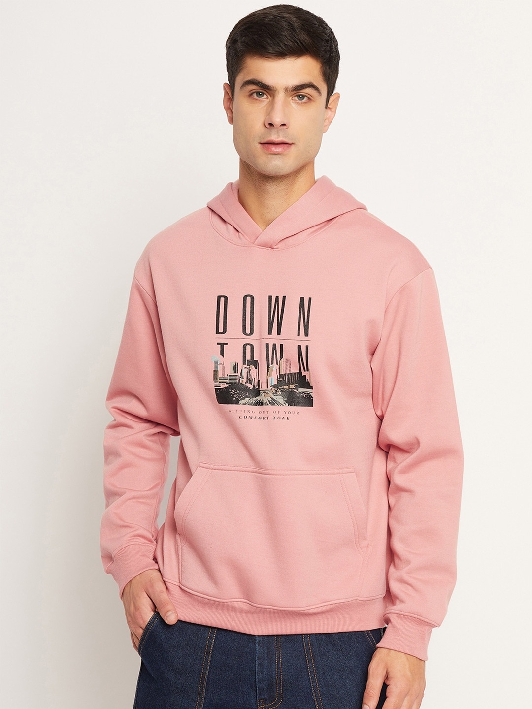 

STROP Typographic Printed Hooded Fleece Sweatshirt, Peach