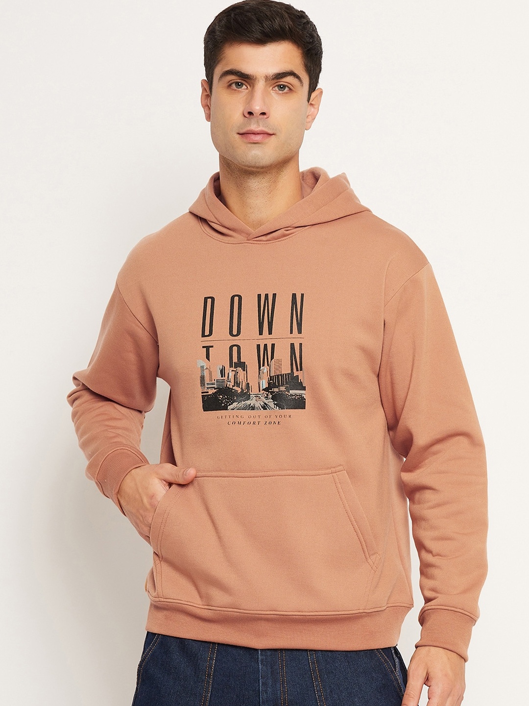 

STROP Typographic Printed Hooded Fleece Sweatshirt, Beige