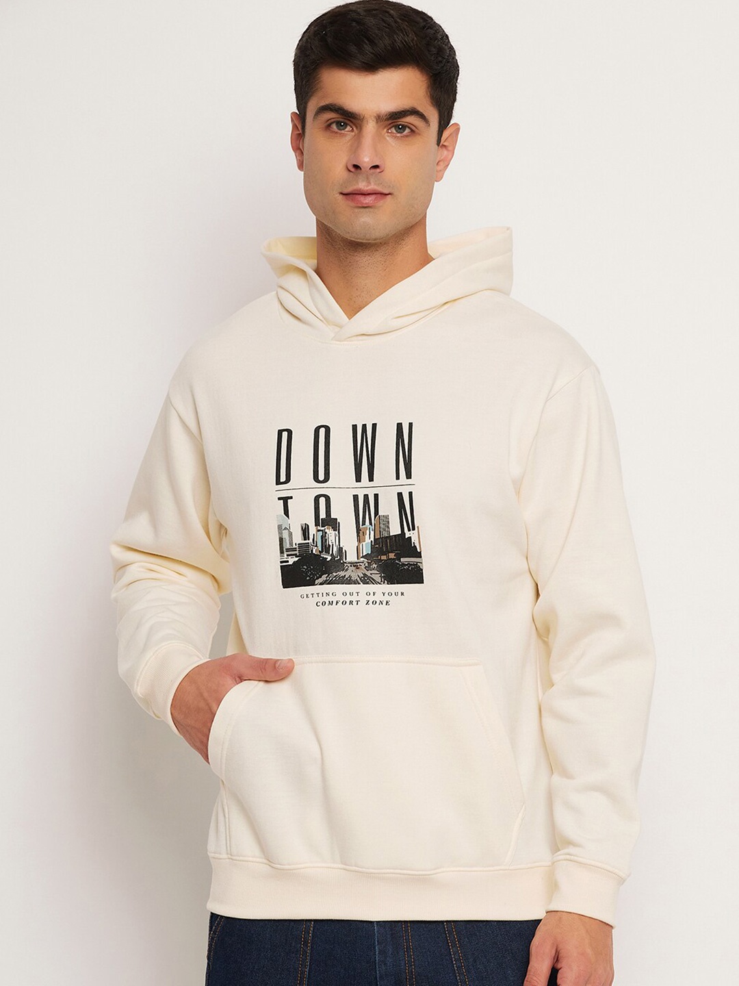 

STROP Typographic Printed Hooded Fleece Sweatshirt, Off white