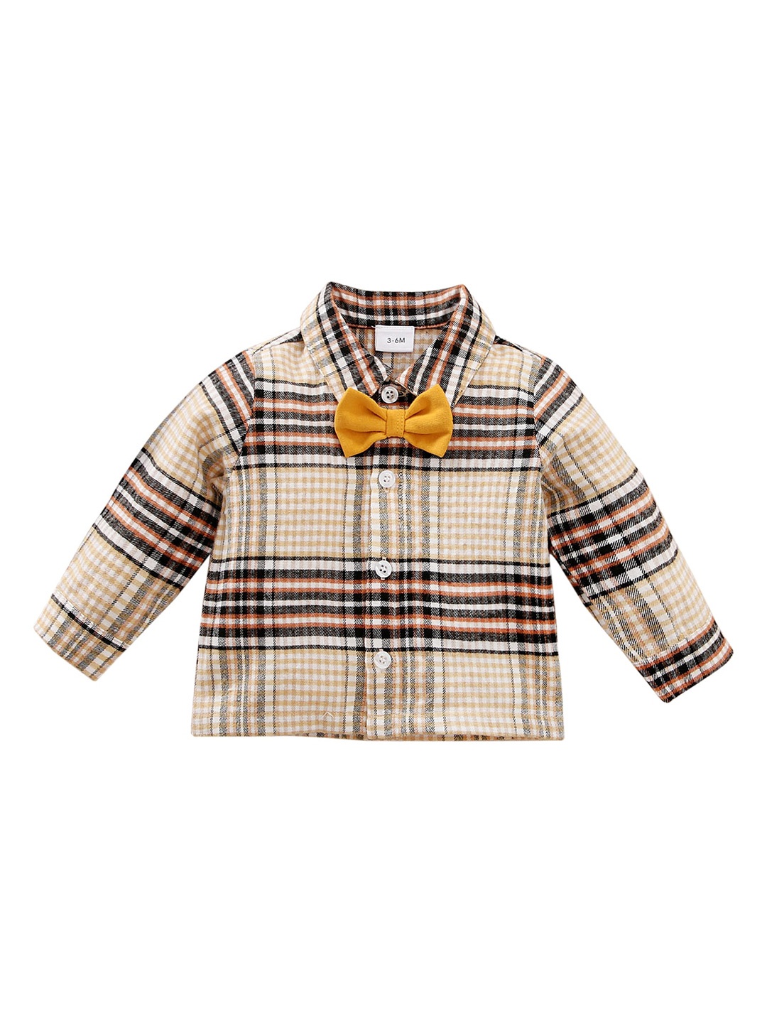 

StyleCast Boys Khaki Checked Spread Collar Cotton Shirt