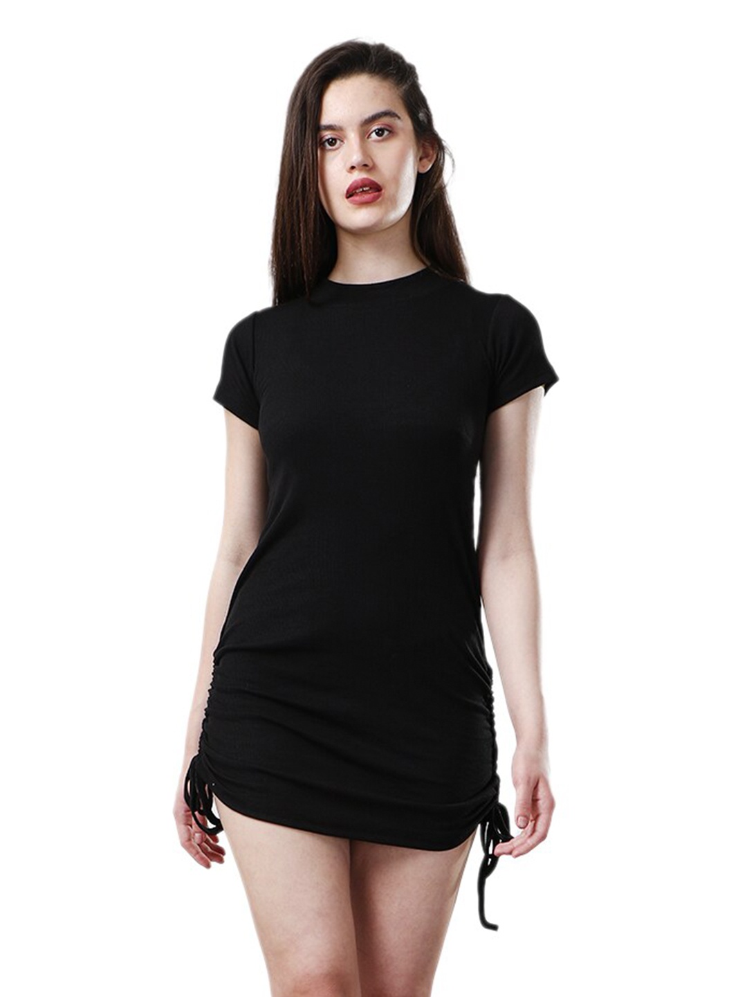 

CareDone Round Neck Gathered Sheath Mini Dress, Black