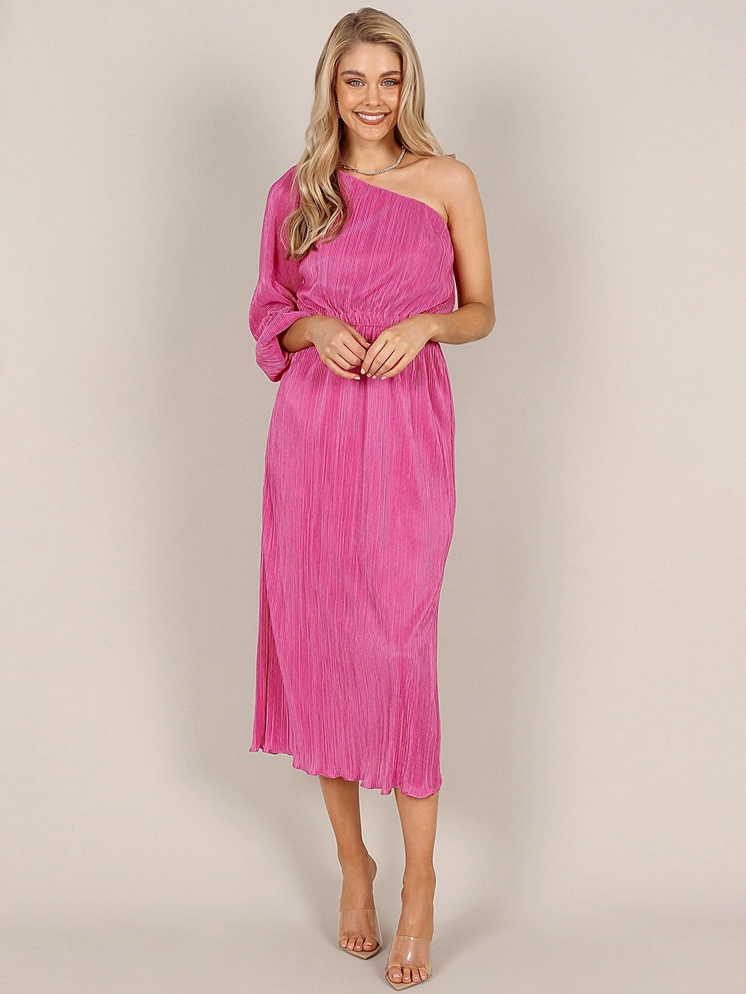 

LULU & SKY Striped One-shoulder A-Line Dress, Red