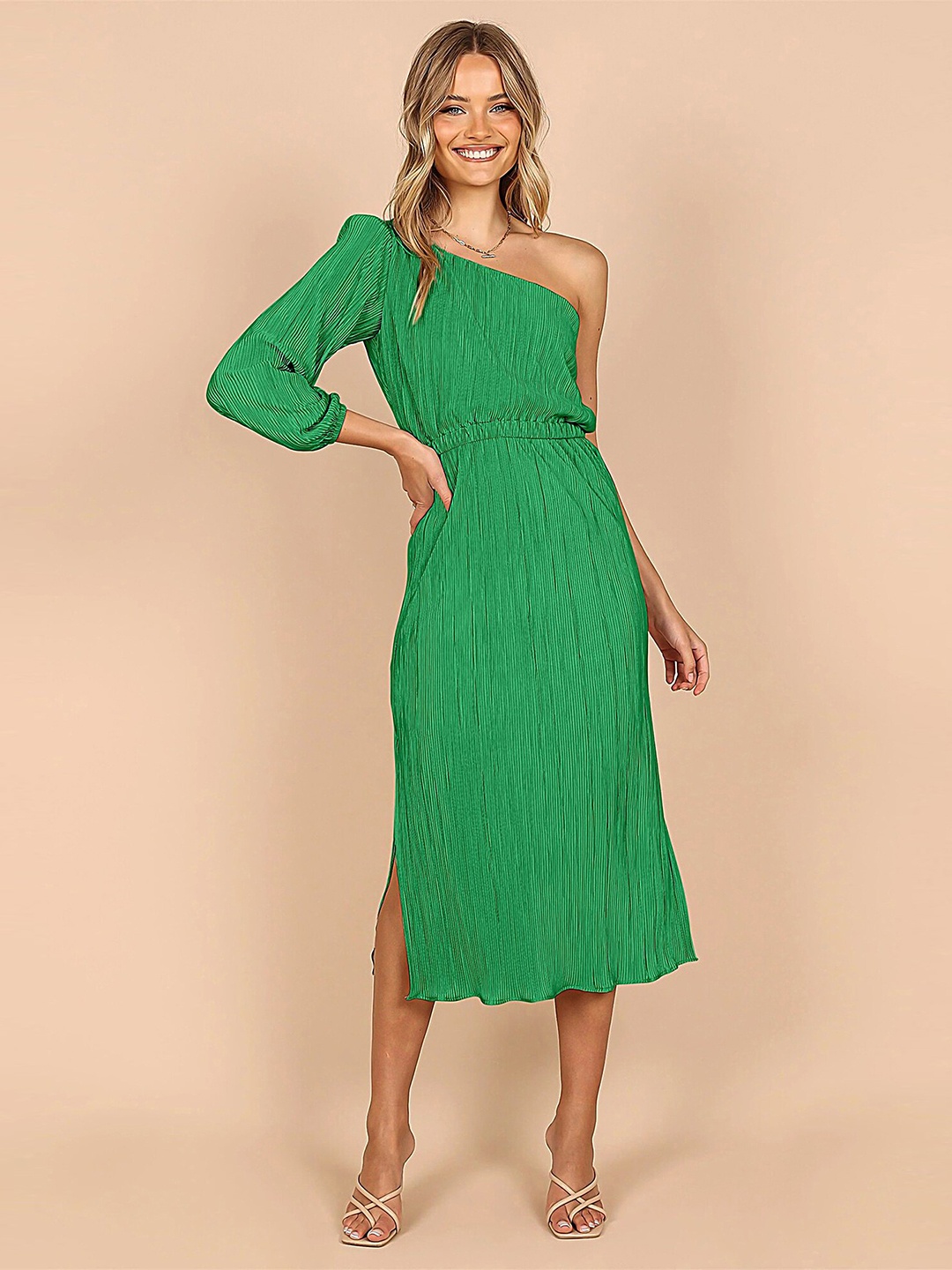 

LULU & SKY Striped One-shoulder A-Line Dress, Green