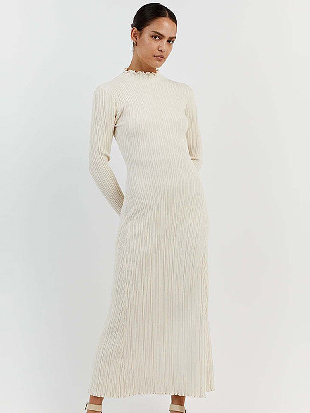 

LULU & SKY Striped Round Neck Maxi Dress, White