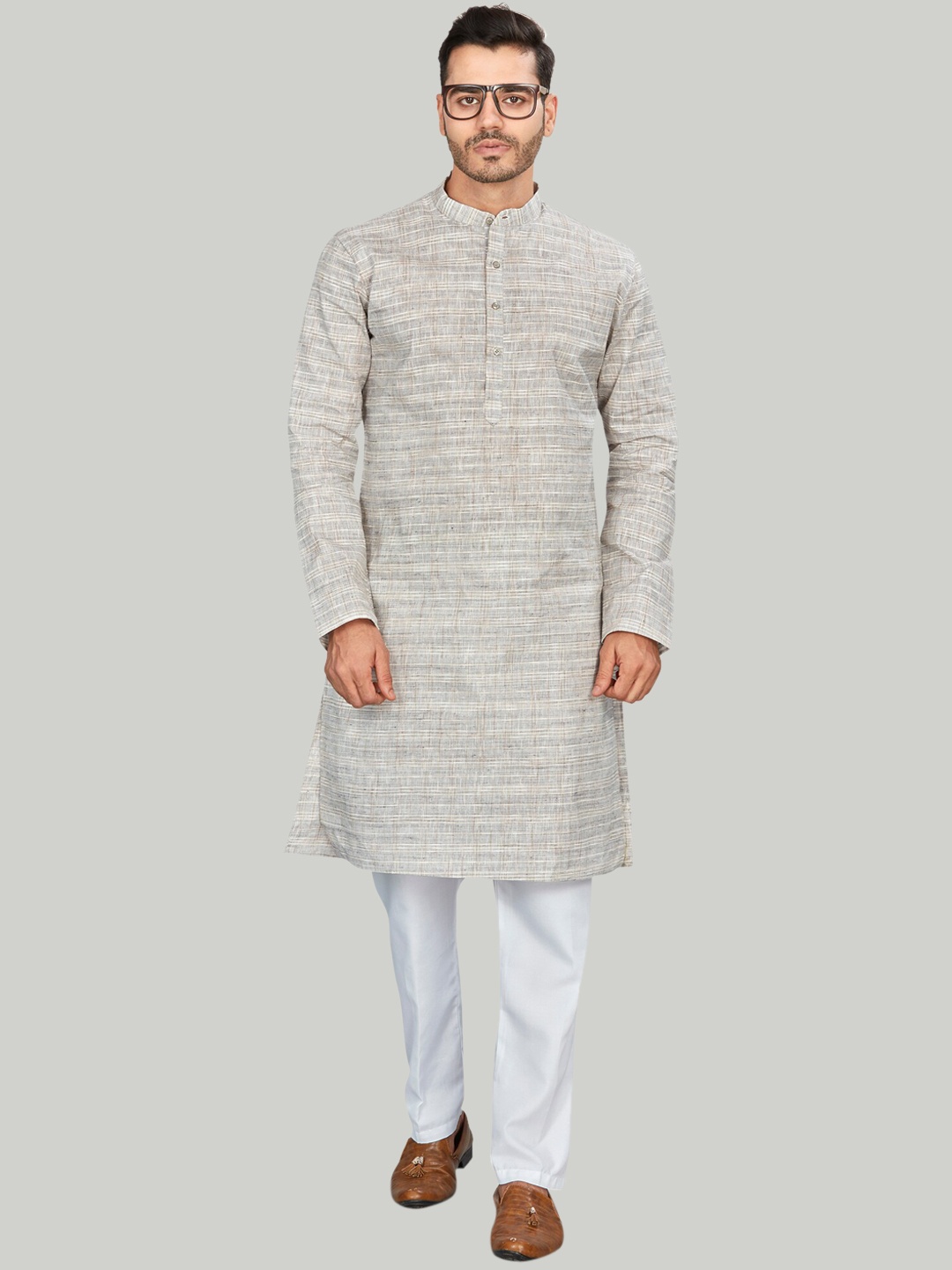 

Authentics Mandarin Collar Kurta With Pyjama, Grey