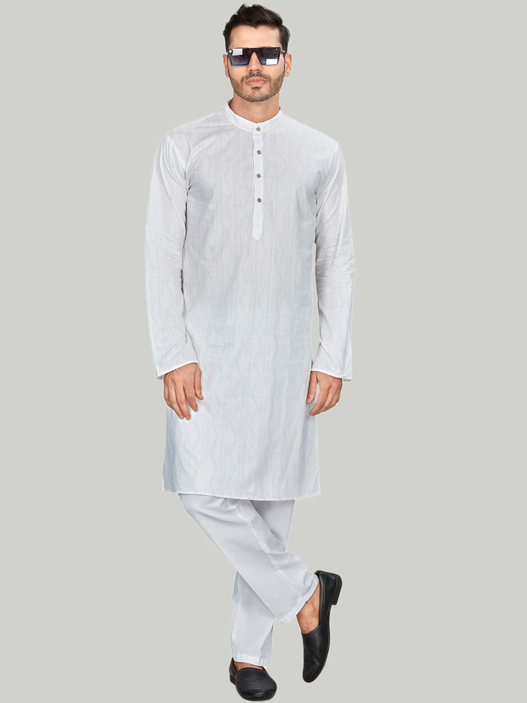 

Authentics Band Collar Pure Cotton Kurta With Trousers, White