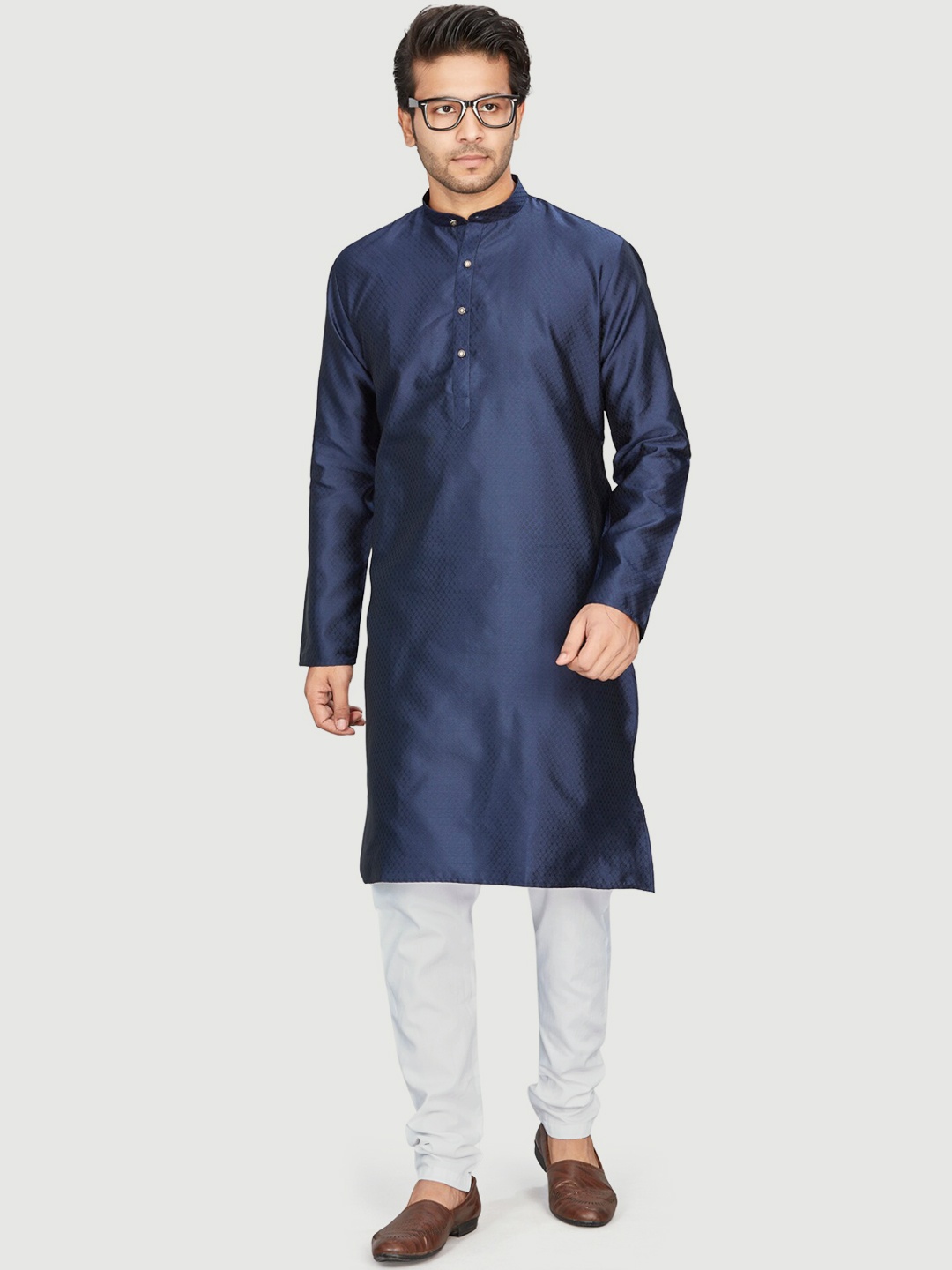 

Authentics Mandarin Collar Regular Kurta With Pyjamas, Blue