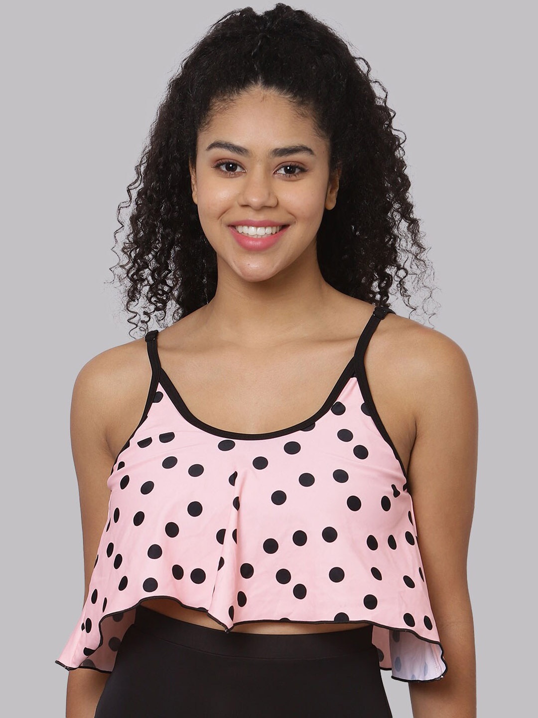 

CUKOO Polka Dot Printed Padded Swim Top, Peach