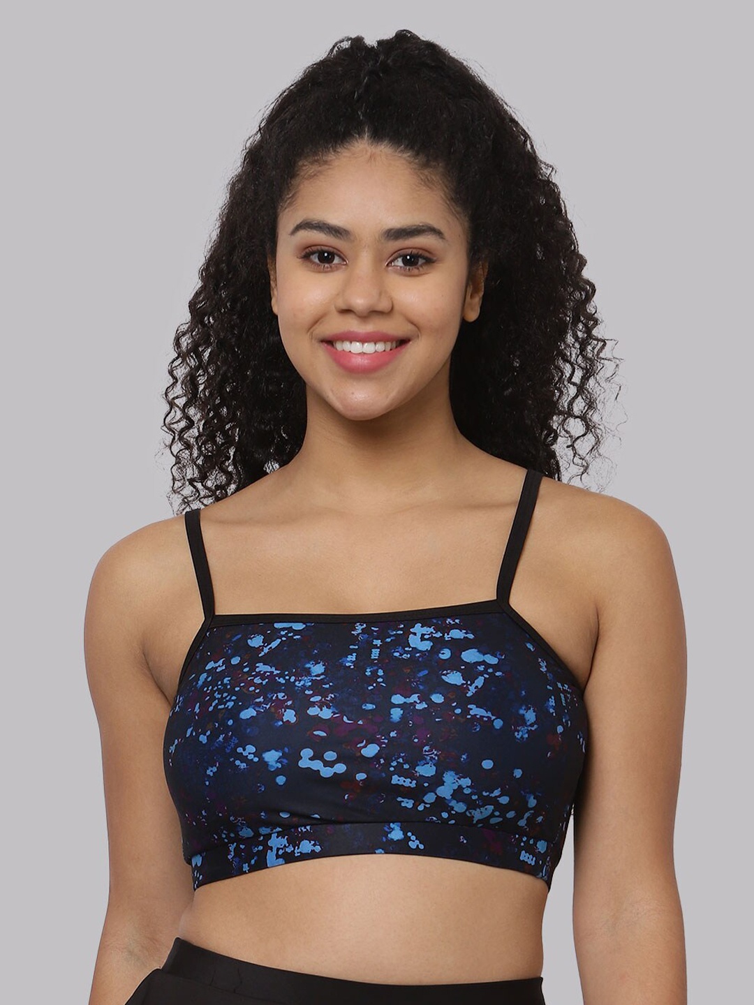 

CUKOO Abstract Printed Shoulder Straps Padded Swim Top, Blue