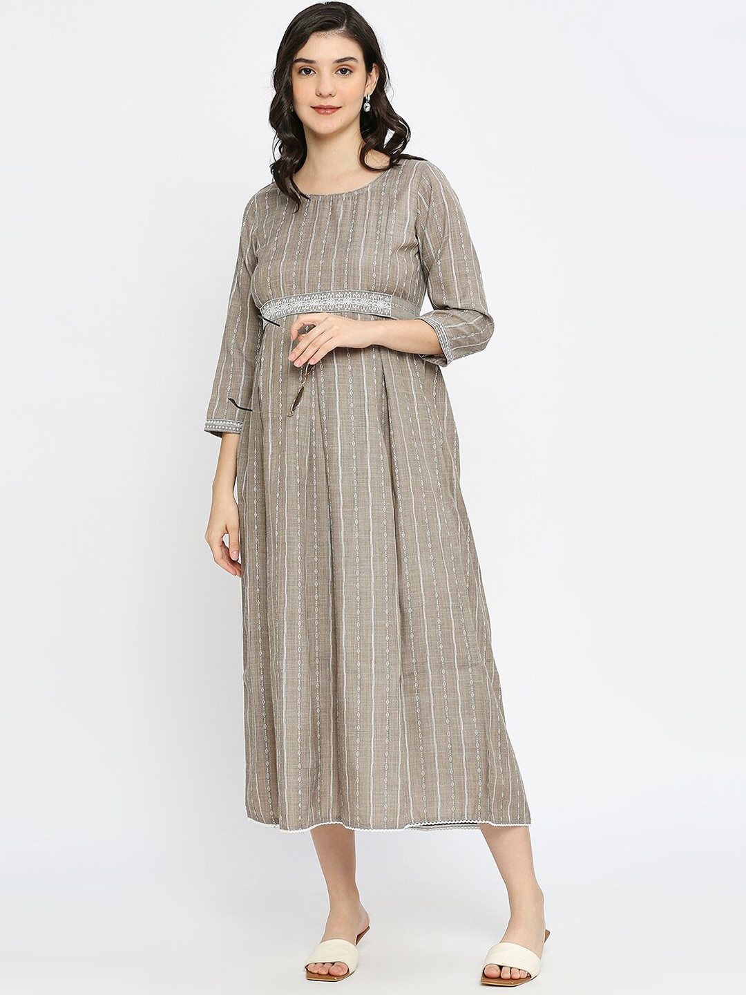 

DUMMY SHAPE Self Design A-Line Midi Maternity Dress, Grey