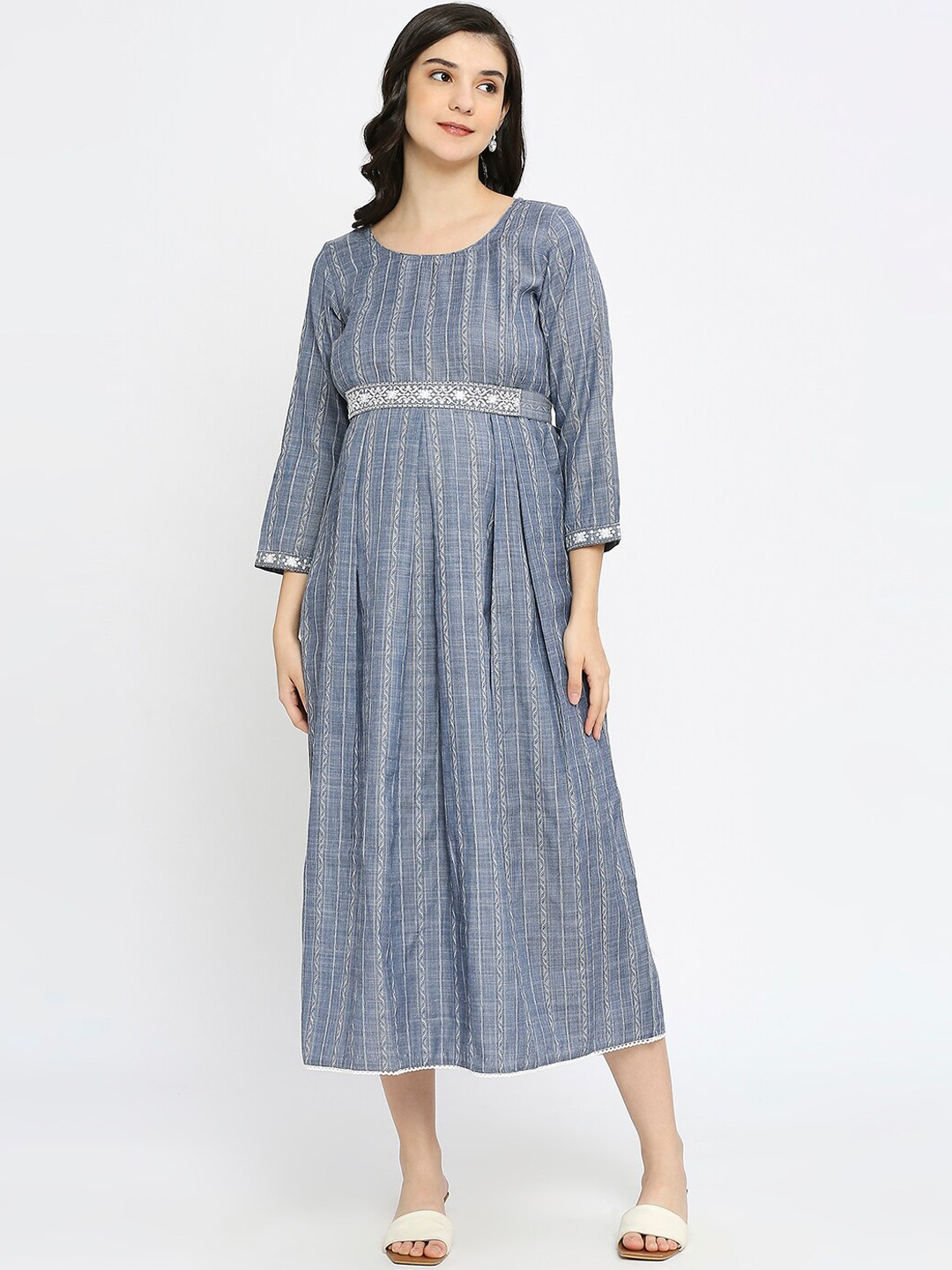 

DUMMY SHAPE Self Design Maternity A-Line Midi Ethnic Dress, Blue