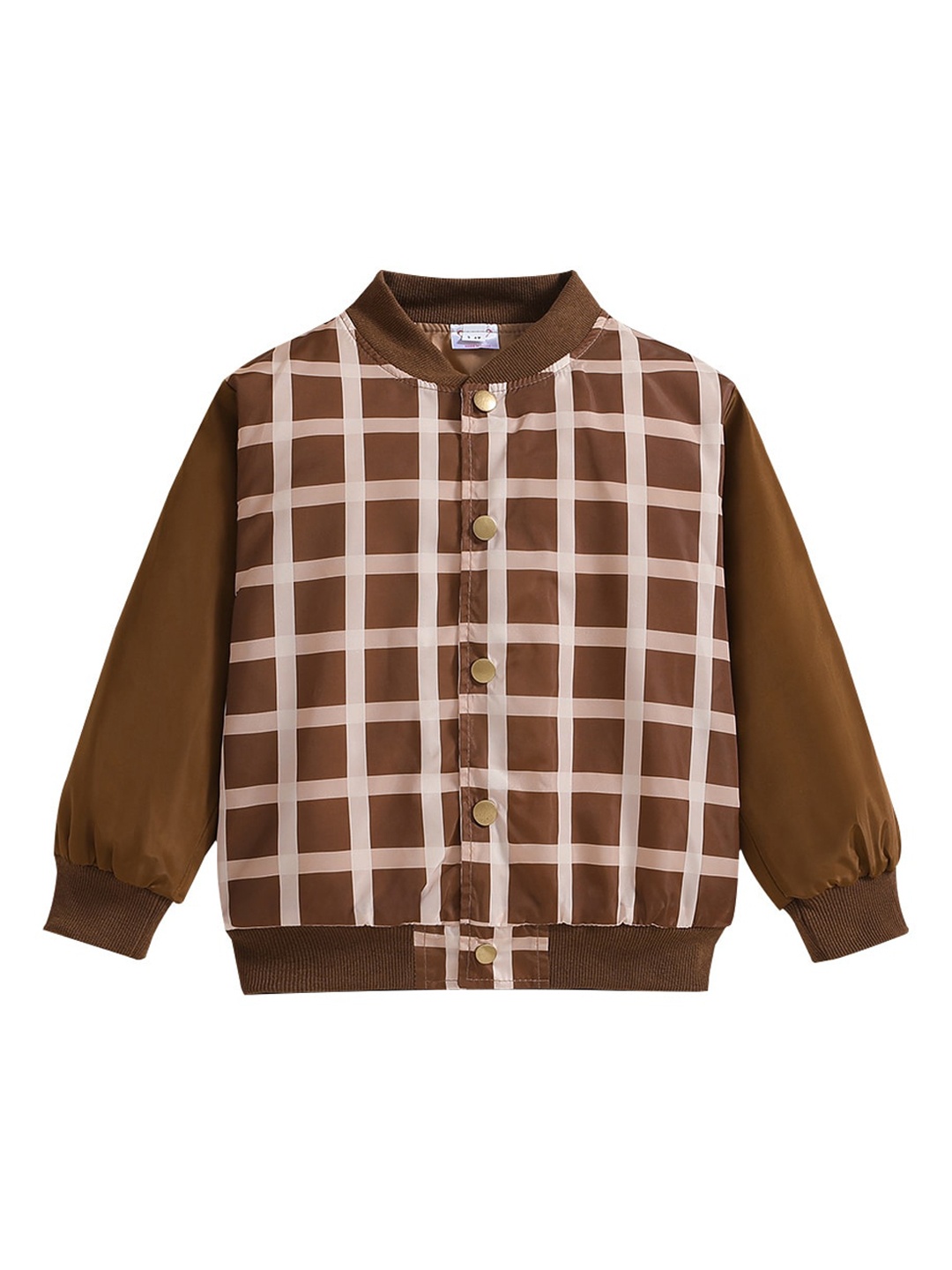 

StyleCast Boys Brown Checked Stand Collar Insulator Cotton Bomber Jacket