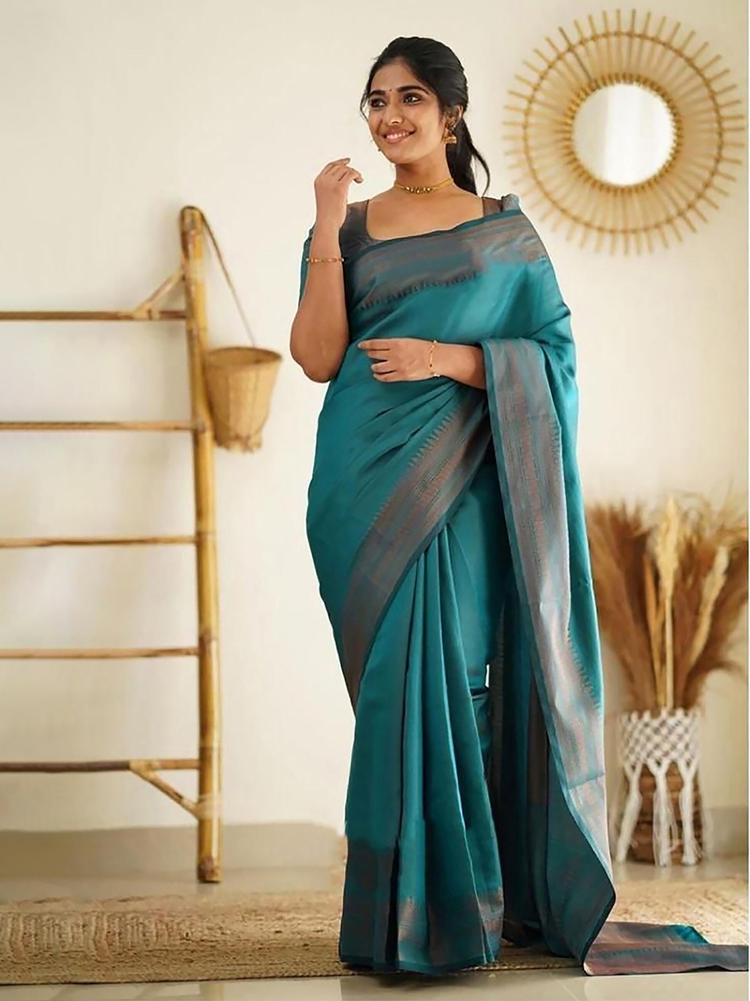 

KALINI Silk Blend Designer Banarasi Saree, Blue