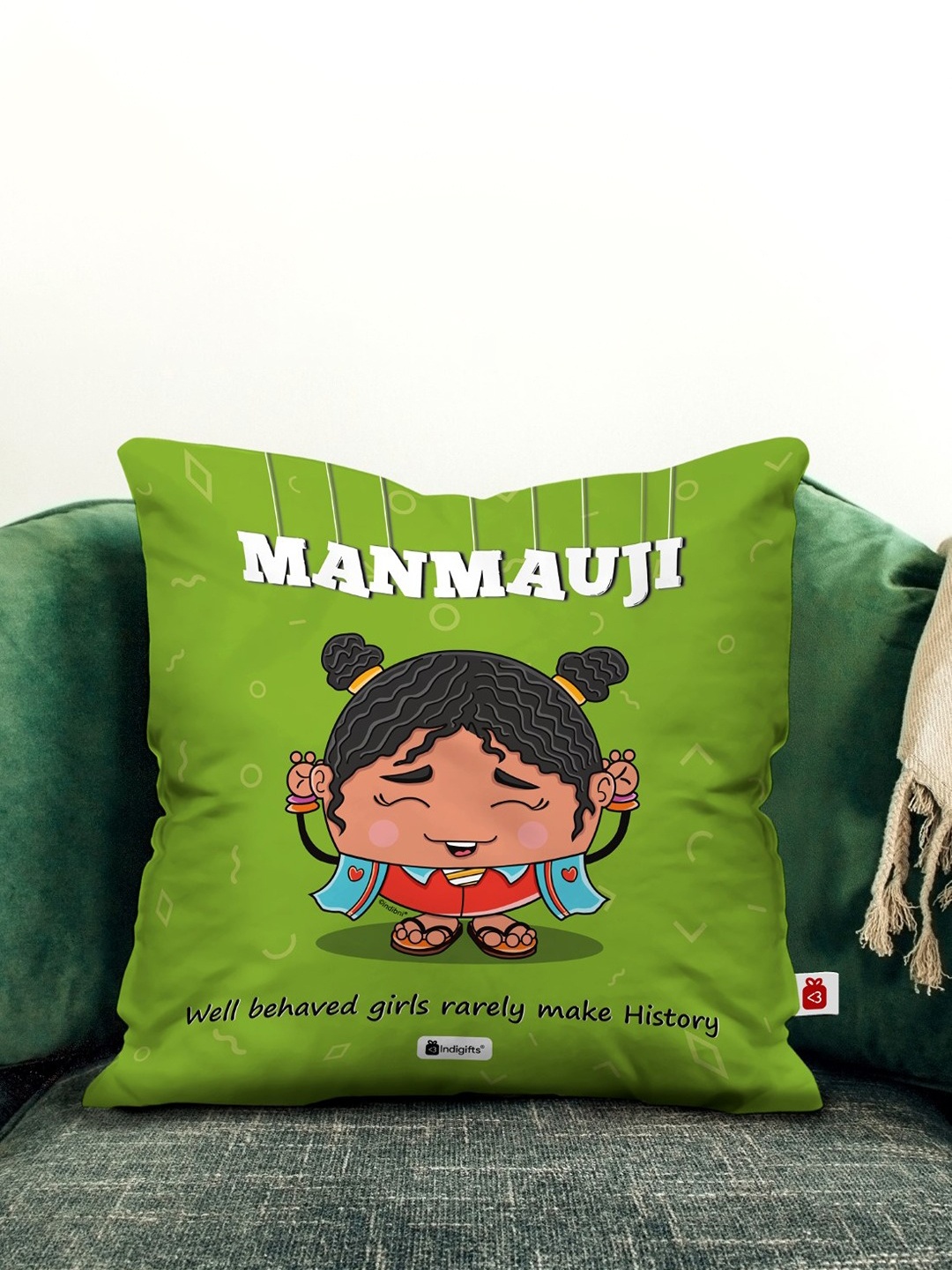 

Indigifts Green & Beige Printed Square Shaped Cushion