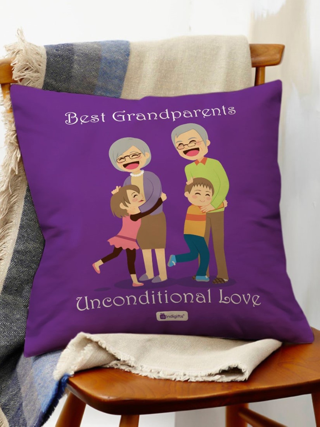 

Indigifts Purple Best Grandparents Printed Filled Cushion