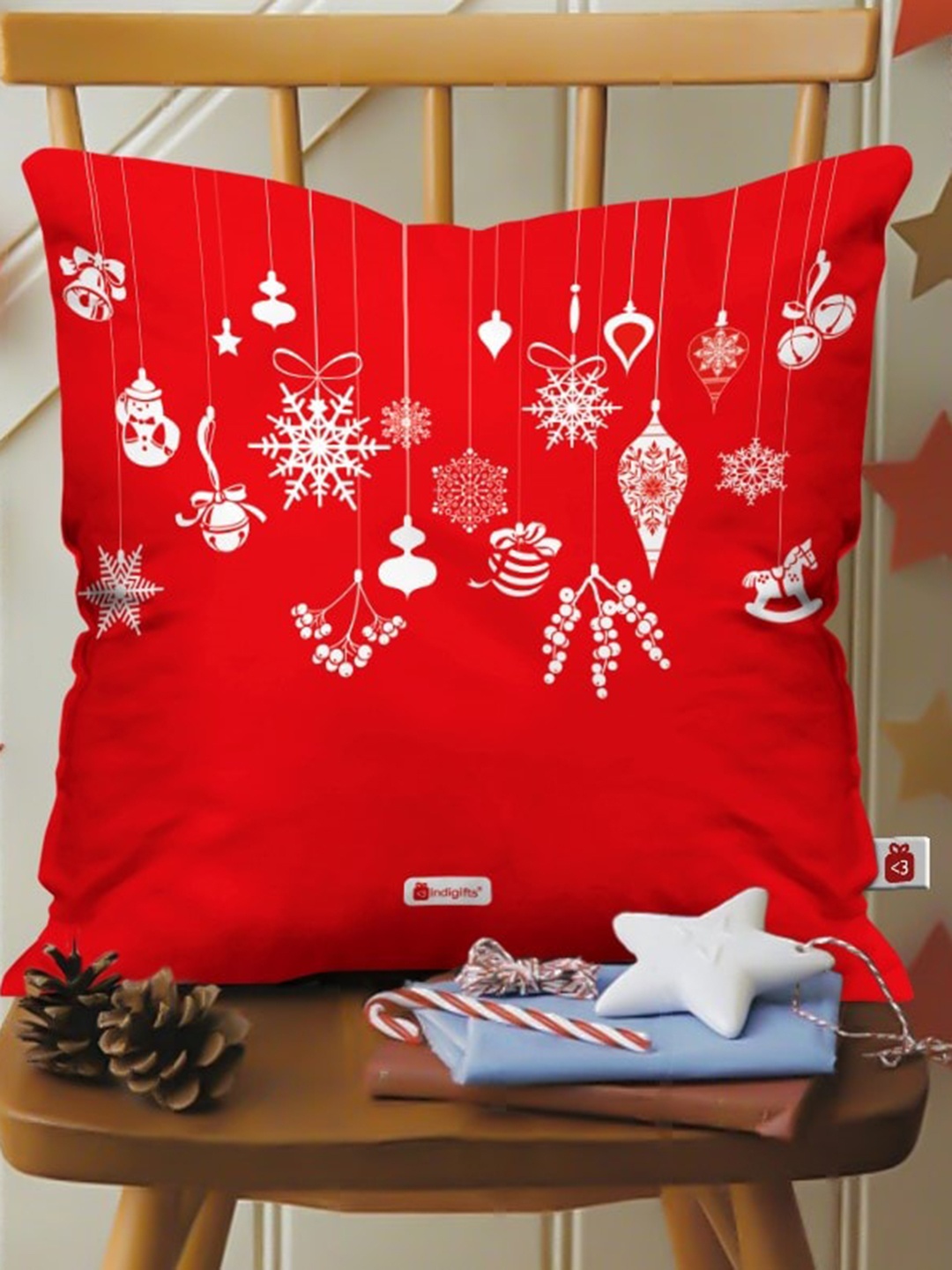 

Indigifts Red & White 3 Pieces Self Design Square Cushion Covers