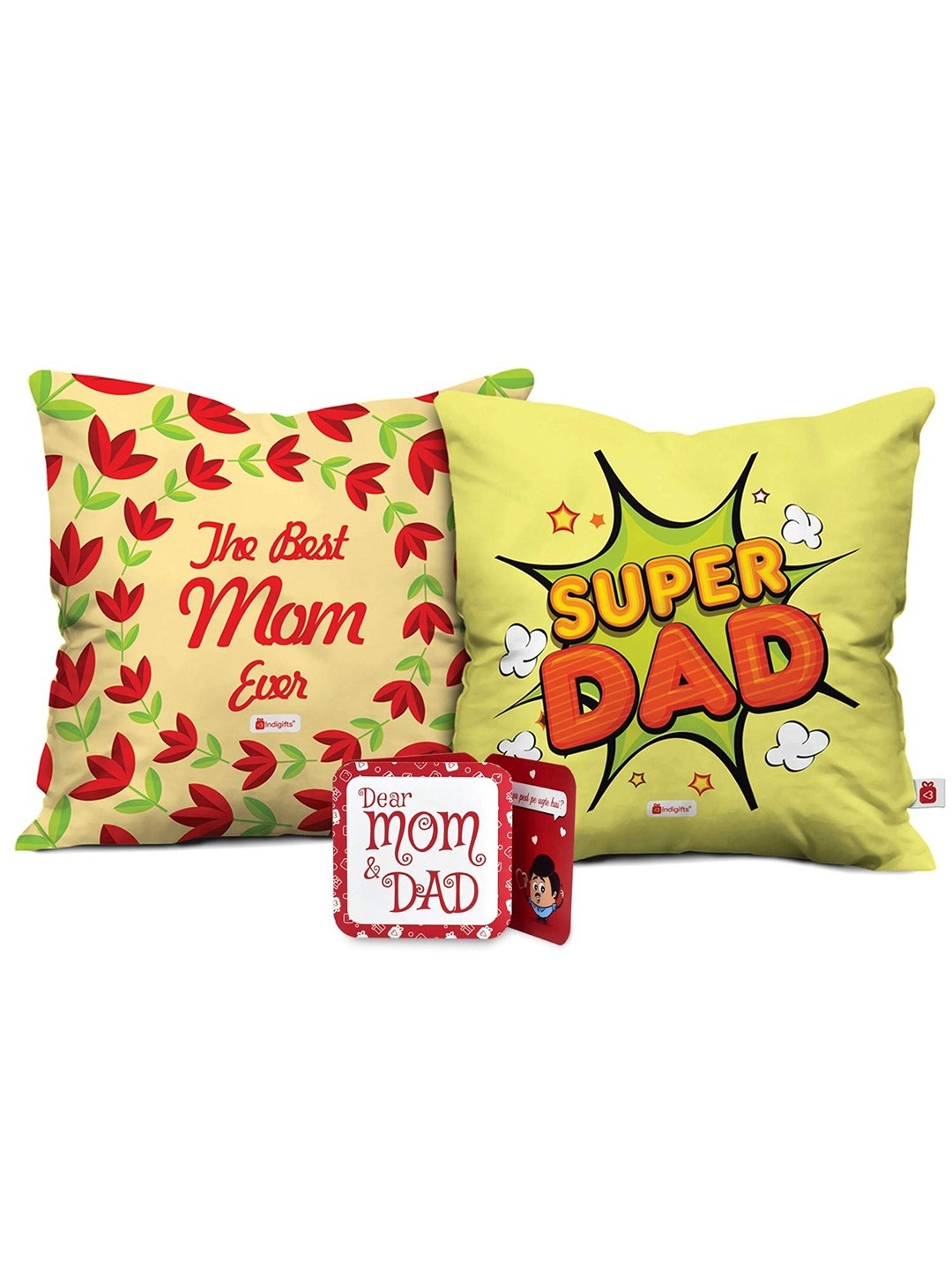 

Indigifts 2 Pcs Green & Red Printed Square Cushions With Covers