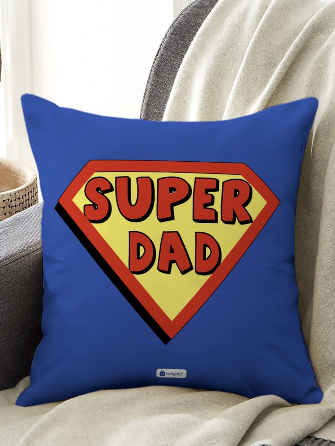 

Indigifts Blue & Red Printed Square Cushion With Cover