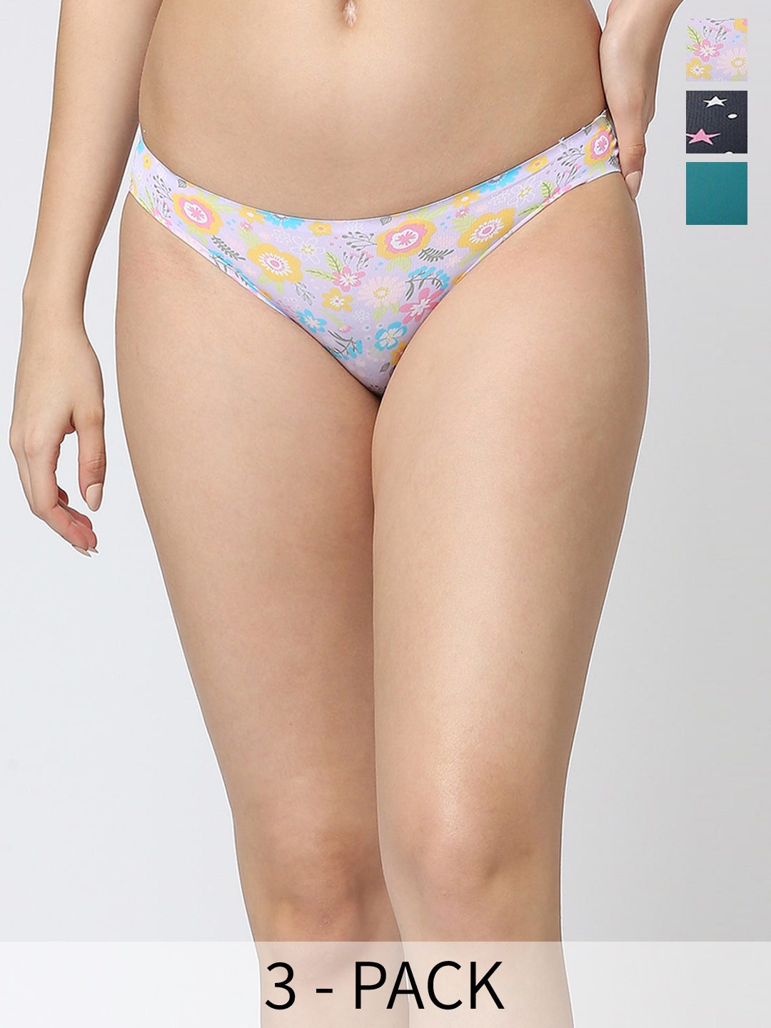 

RedRose Pack Of 3 Printed Bikini Briefs, Green