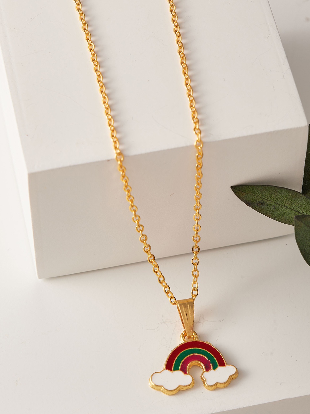 

DressBerry Gold-Plated Rainbow shaped Pendant With Chain