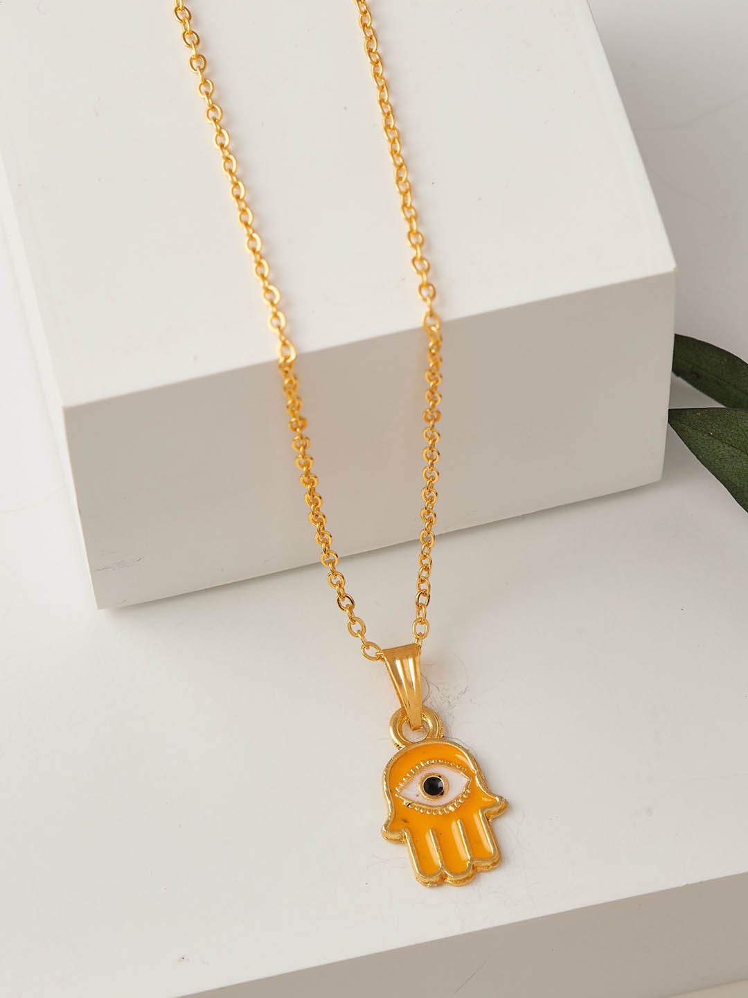 

DressBerry Yellow Gold-Plated Panja shaped Pendant With Chain