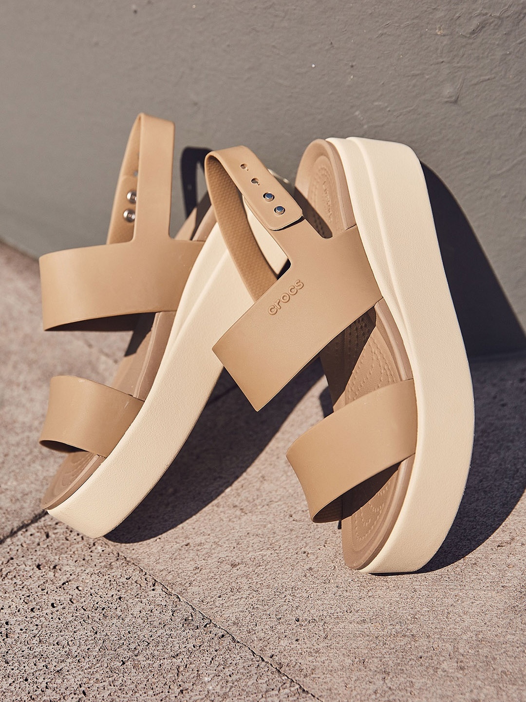

Crocs Open Toe Croslite Flatform Heels, Beige