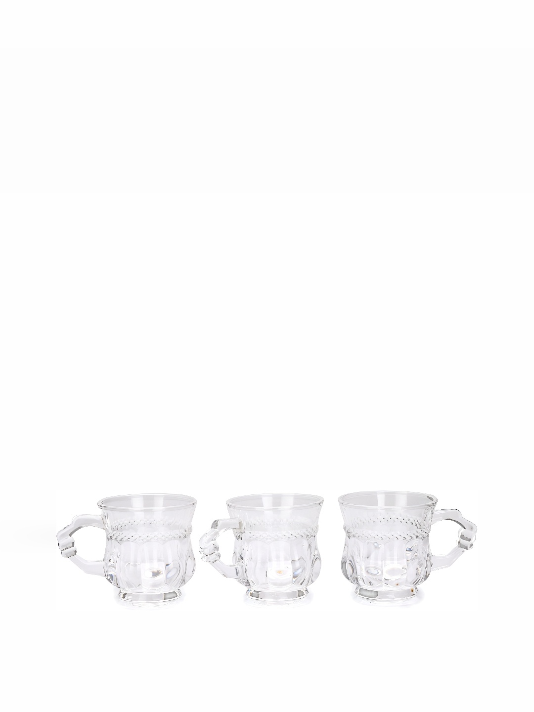 

Afast Transparent 3 Pieces Geometric Textured Glass Transparent Cups 100 ML Each