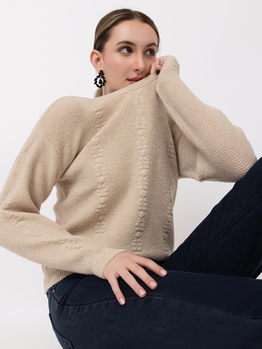 

ARMISTO Fuzzy Cable Knit Pullover, Beige