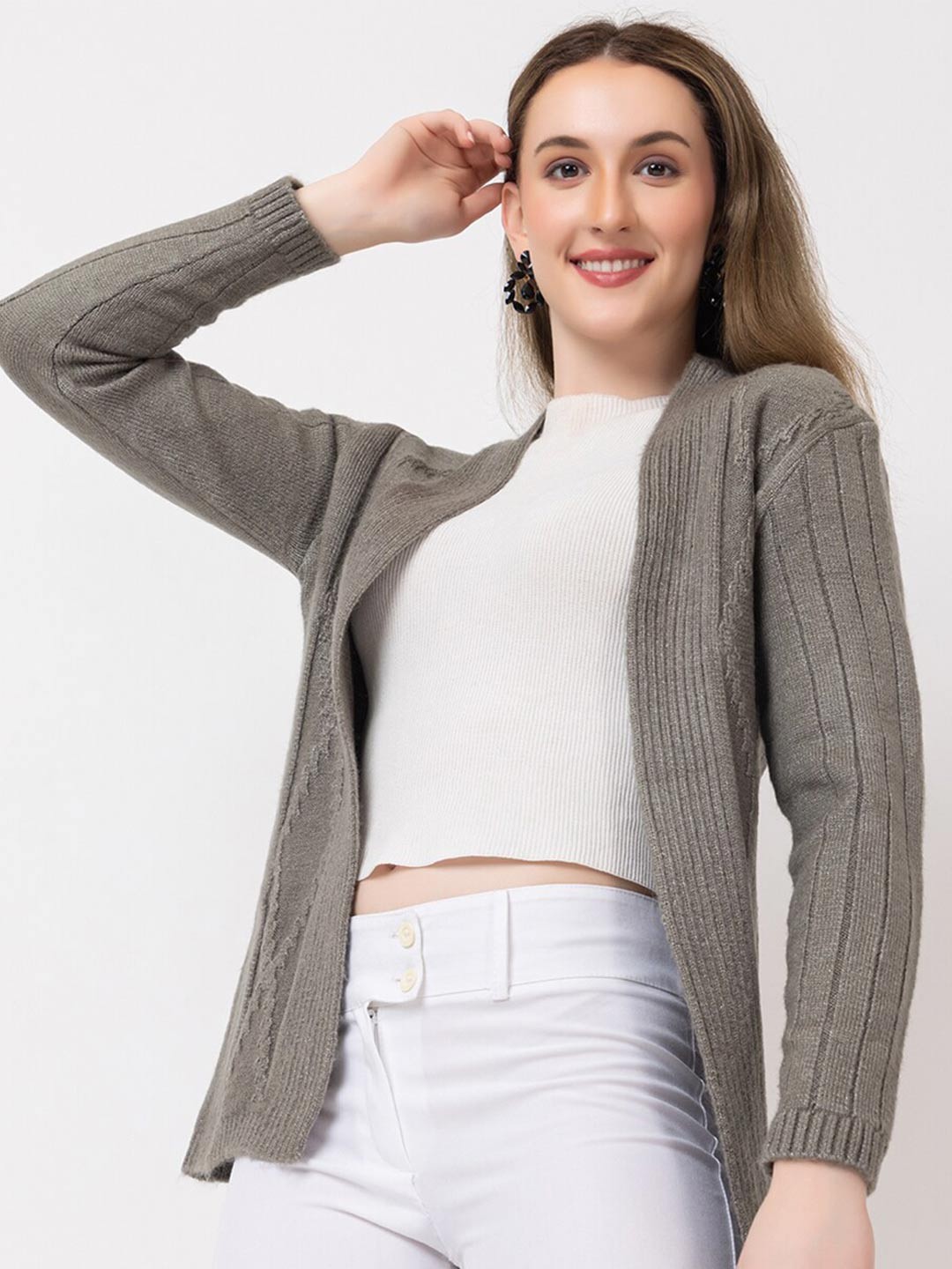 

ARMISTO Open Knit Front-Open Sweater, Brown
