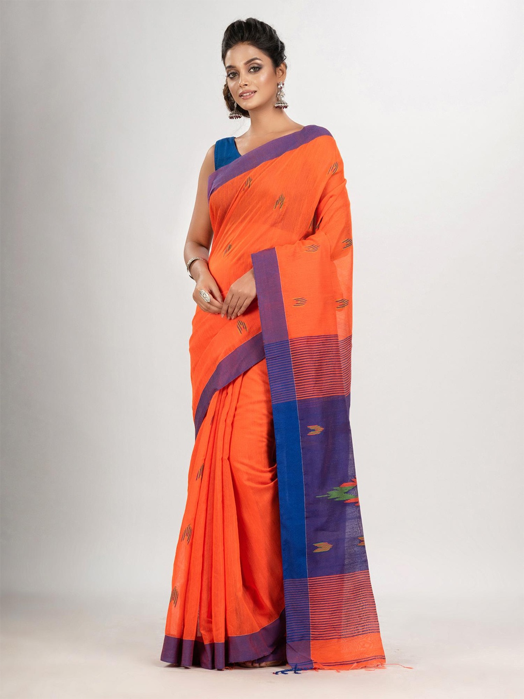 

Angoshobha Ethnic Motifs Woven Design Jamdani Saree, Orange