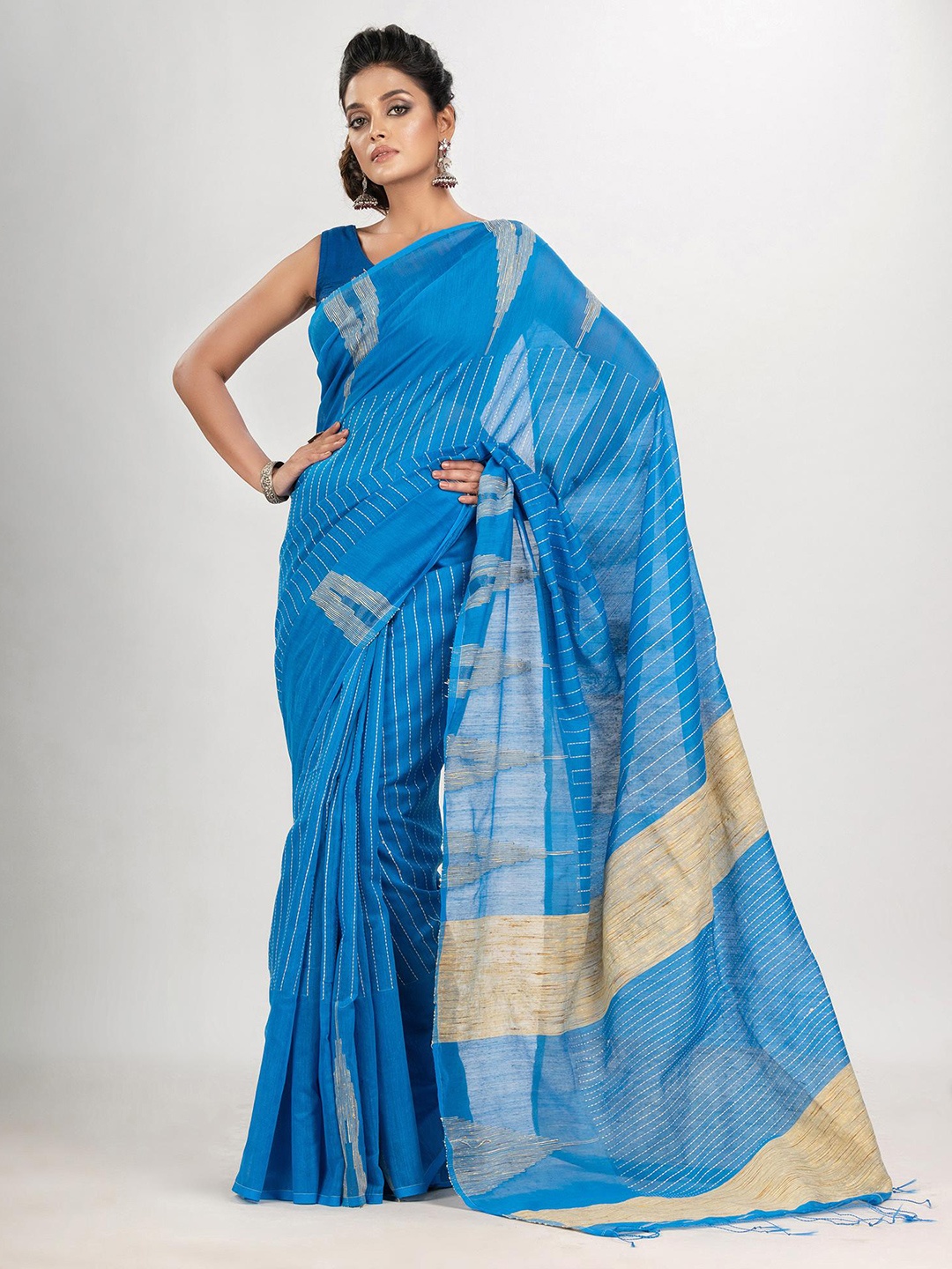 

Angoshobha Striped Woven Design Saree, Blue