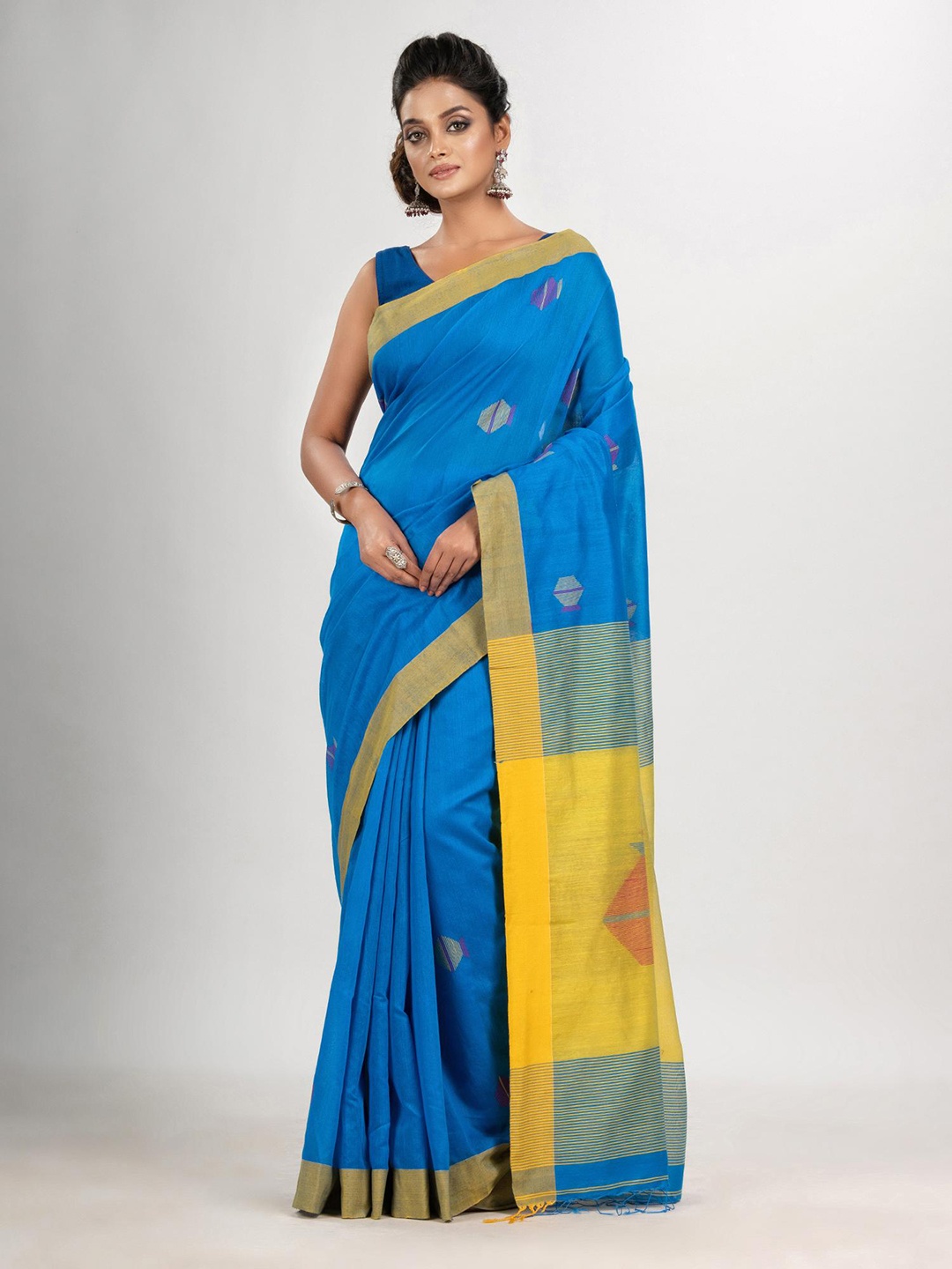 

Angoshobha Ethnic Motifs Woven Design Jamdani Saree, Blue