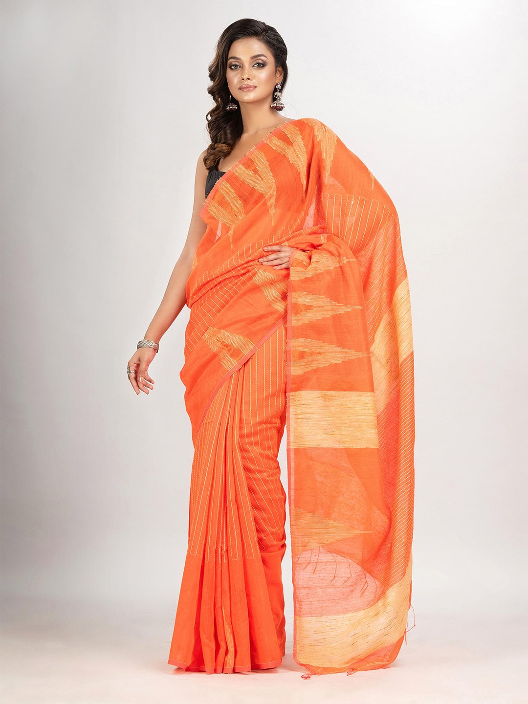 

Angoshobha Geometric Woven Design Saree, Orange