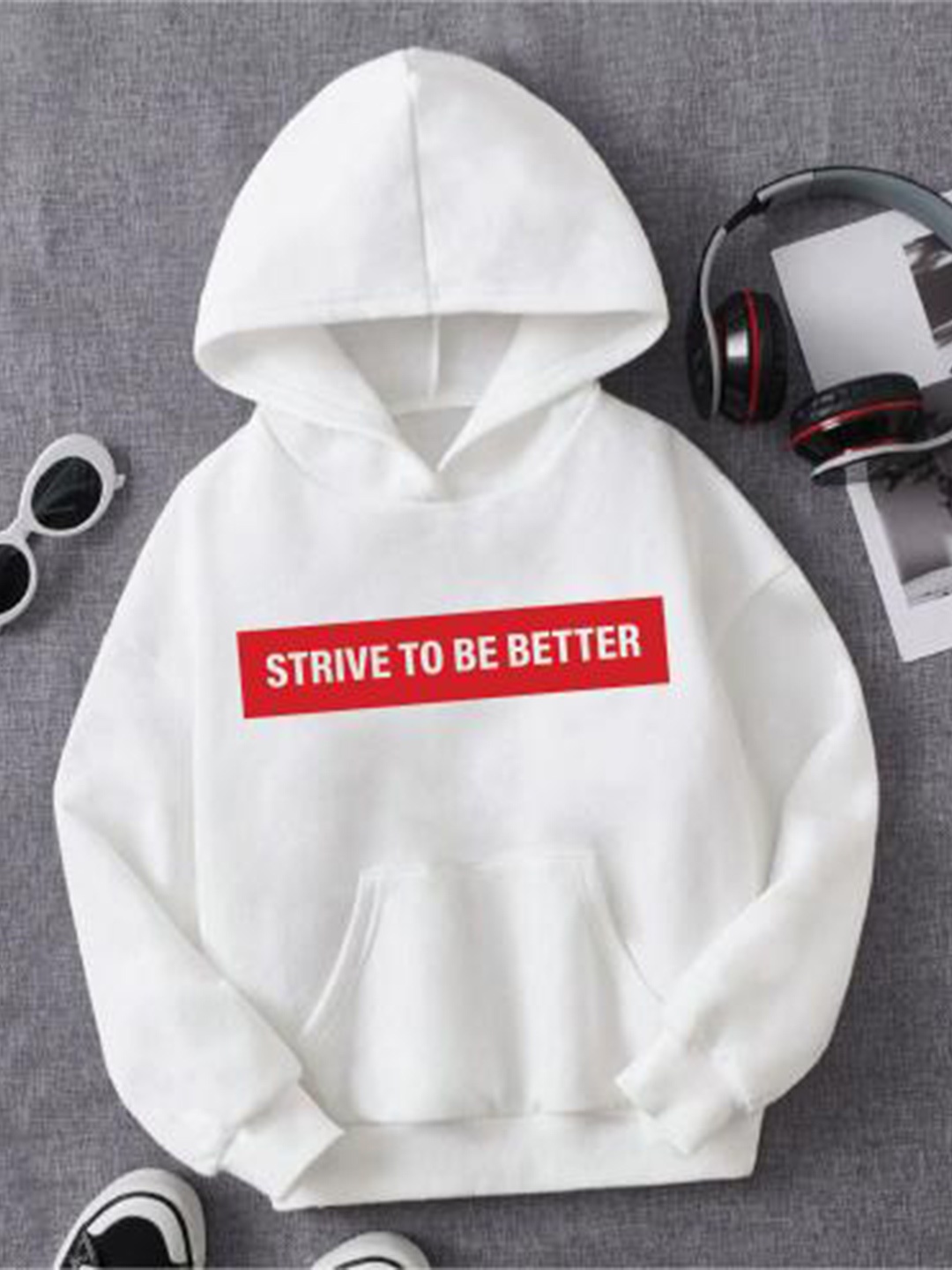 

BAESD Kids Typography Printed Hood Fleece Pullover Sweatshirt, White