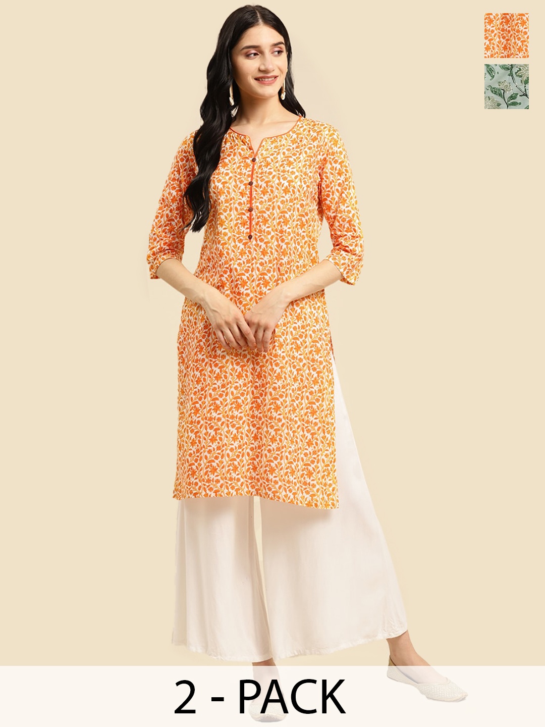 

Rangita Floral Cotton Printed Kurta, Orange