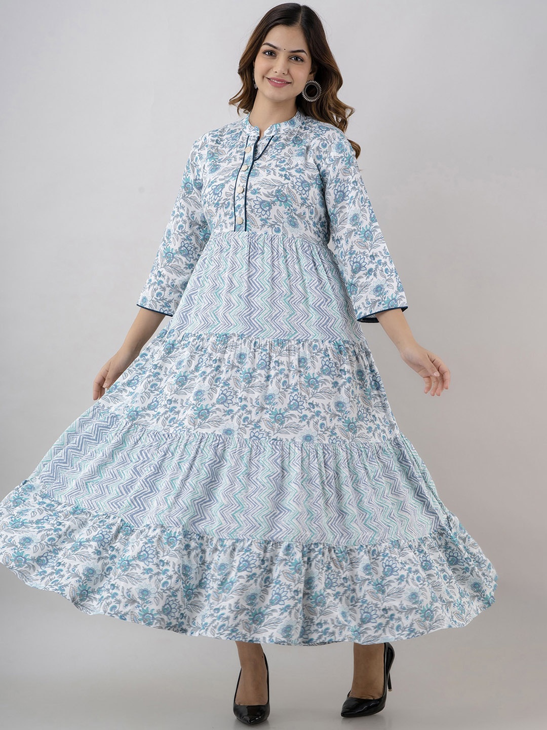 

BAESD Floral Mandarin Collar Anarkali Kurta, Blue