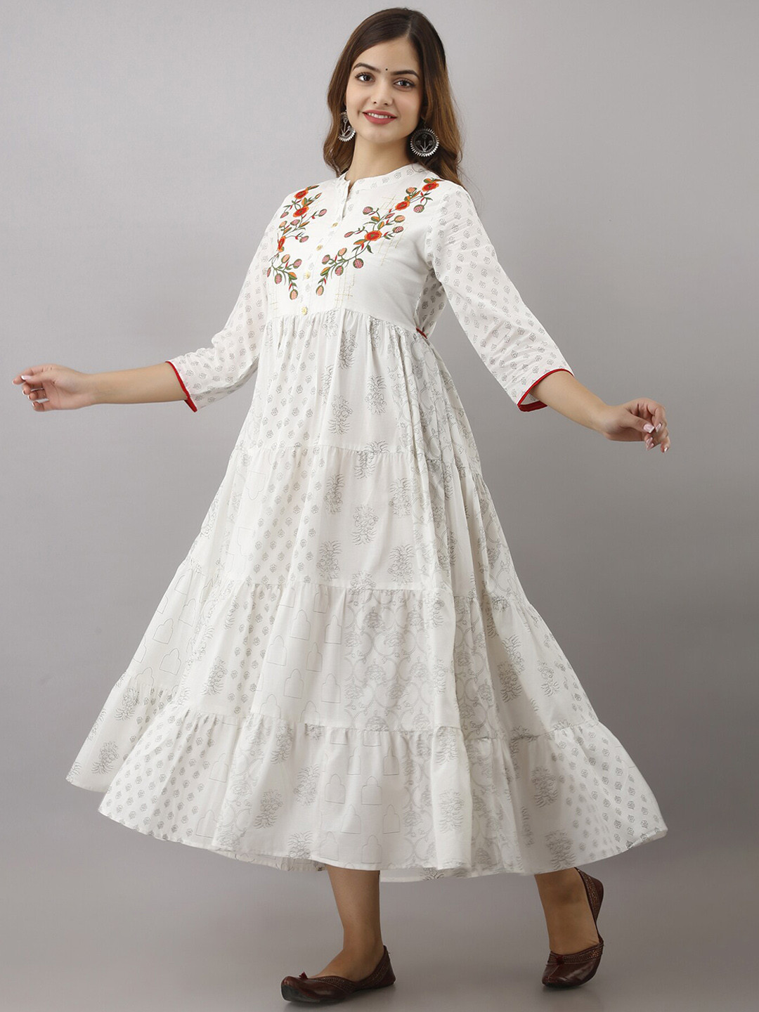 

BAESD Women White & Multicoloured Floral Floral Anarkali Kurta