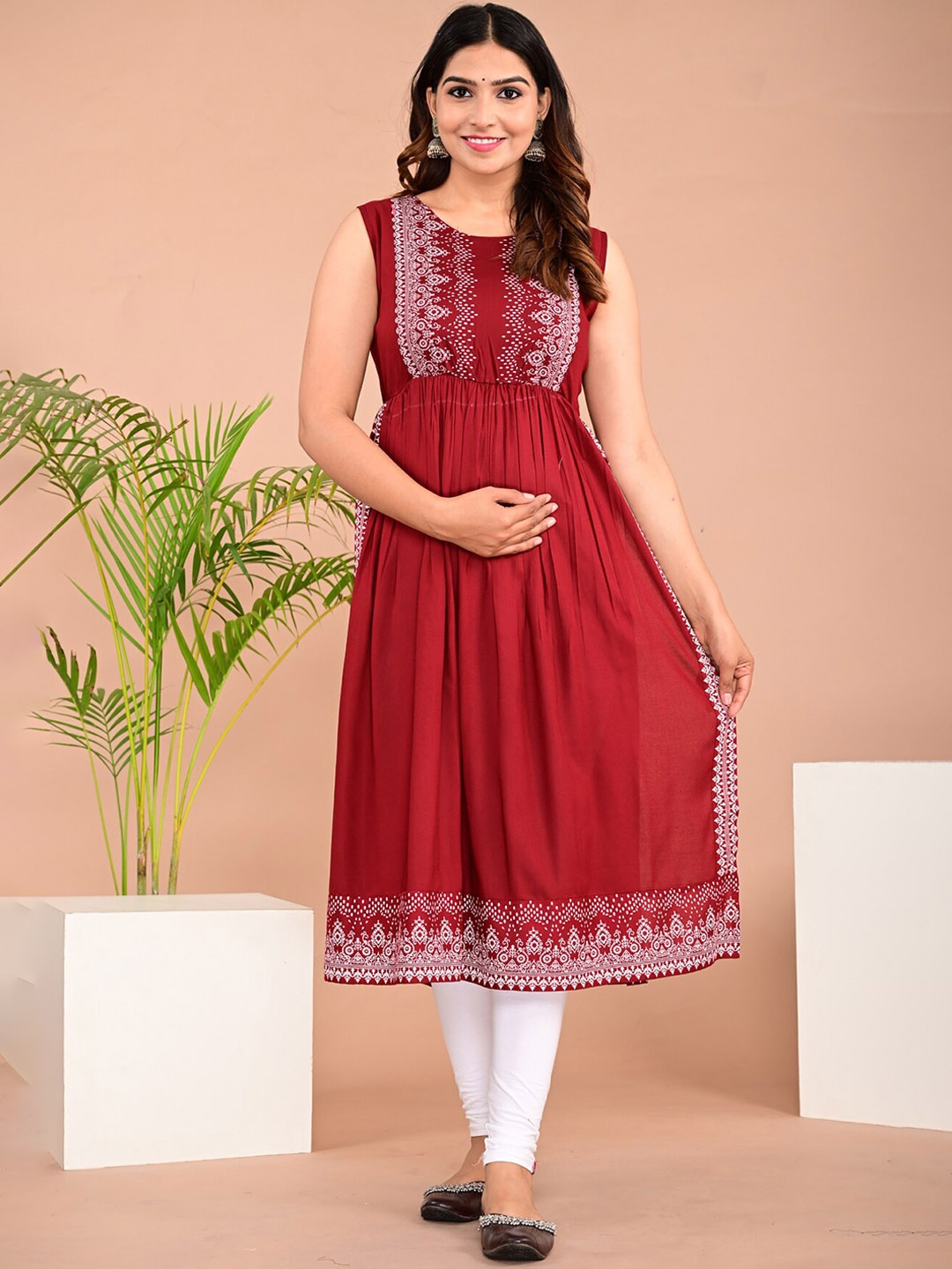 

BAESD Floral Square Neck Anarkali Kurta, Maroon