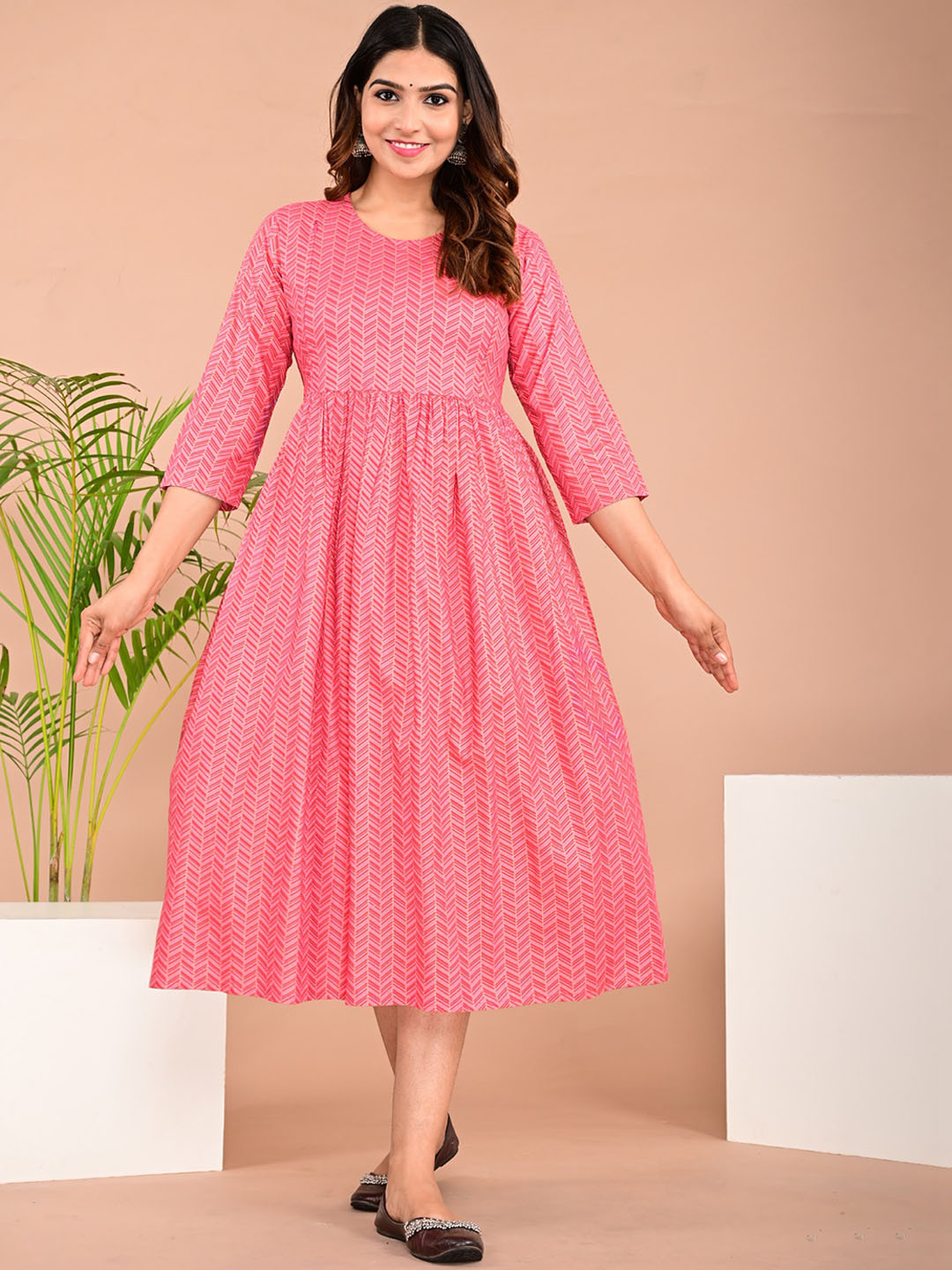 

BAESD Pink Floral Round Neck Anarkali Kurta