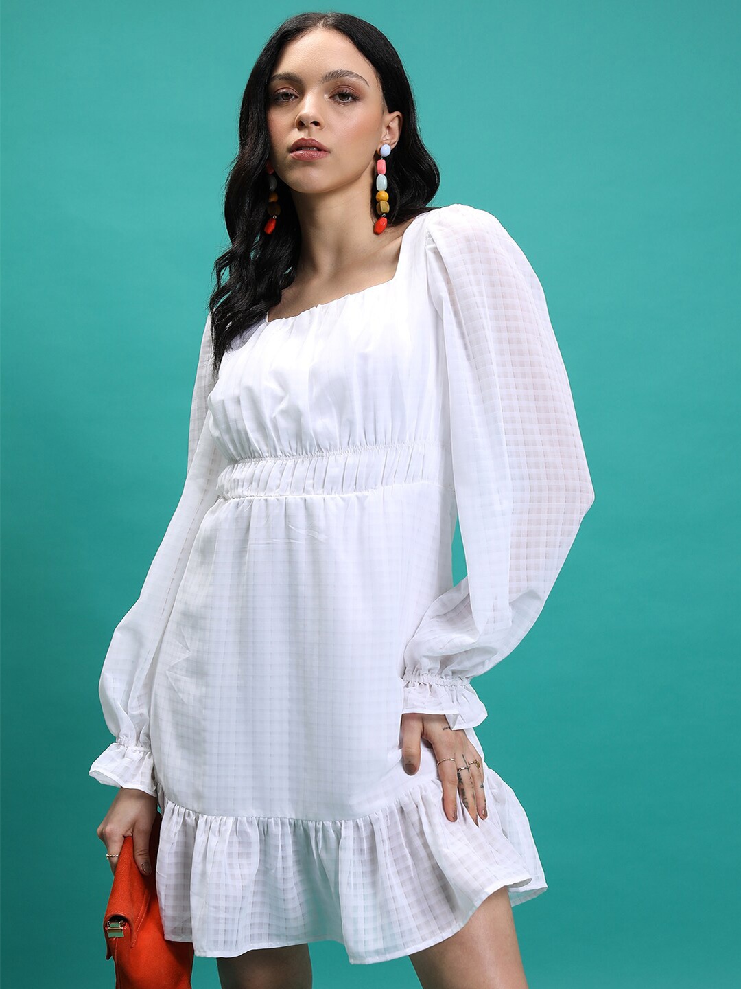 

Tokyo Talkies Checked Fit & Flare Dress, White