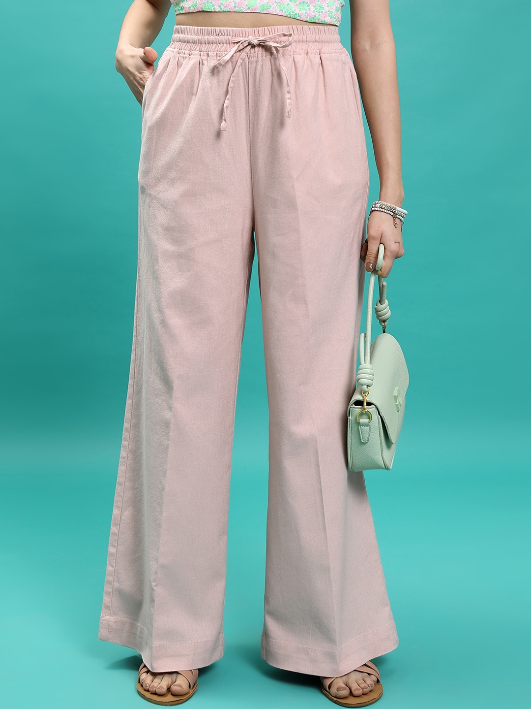 

Tokyo Talkies Women Pink Flared Parallel Trousers