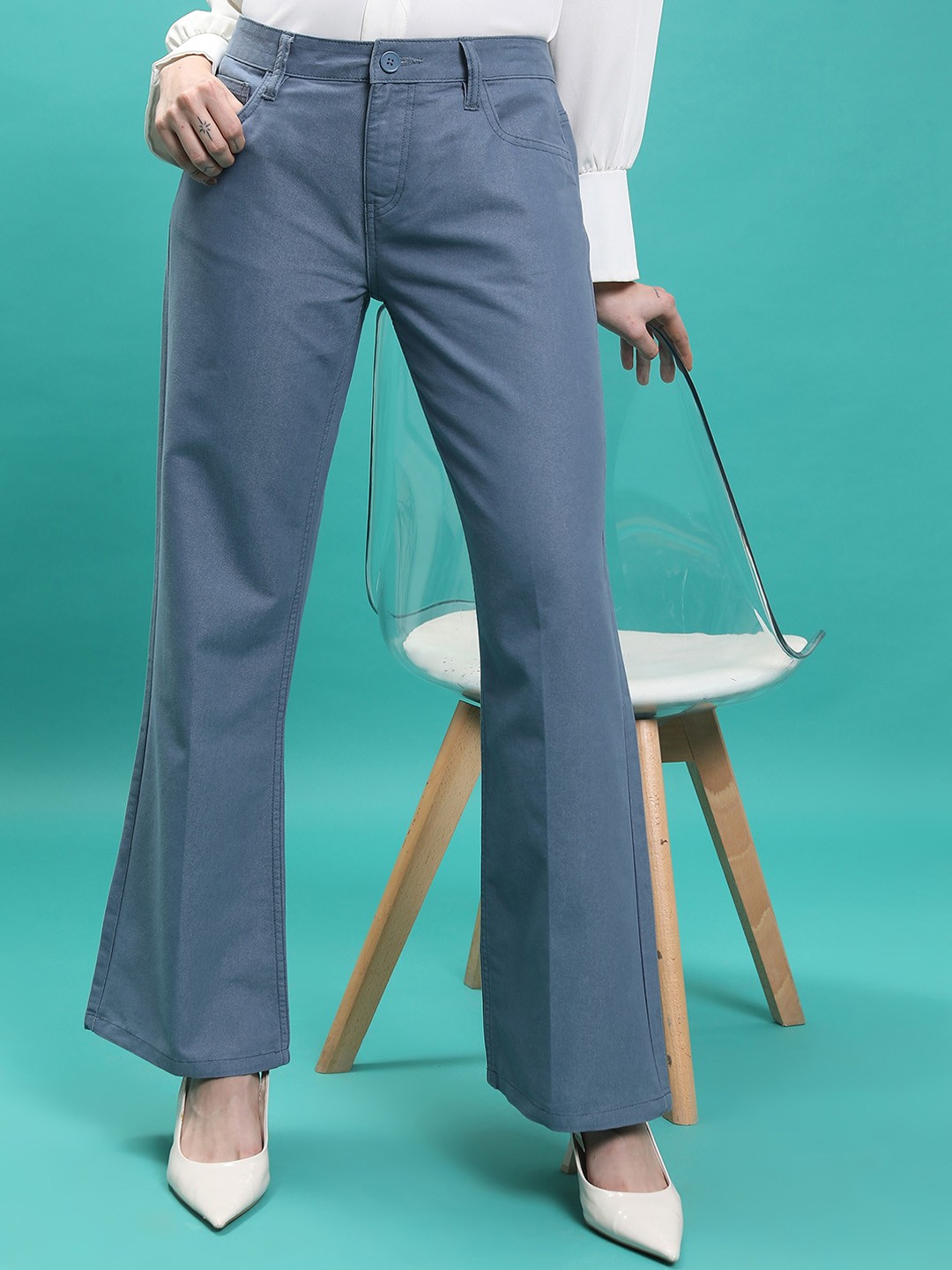 

Tokyo Talkies Women Blue Flared Bootcut Trousers