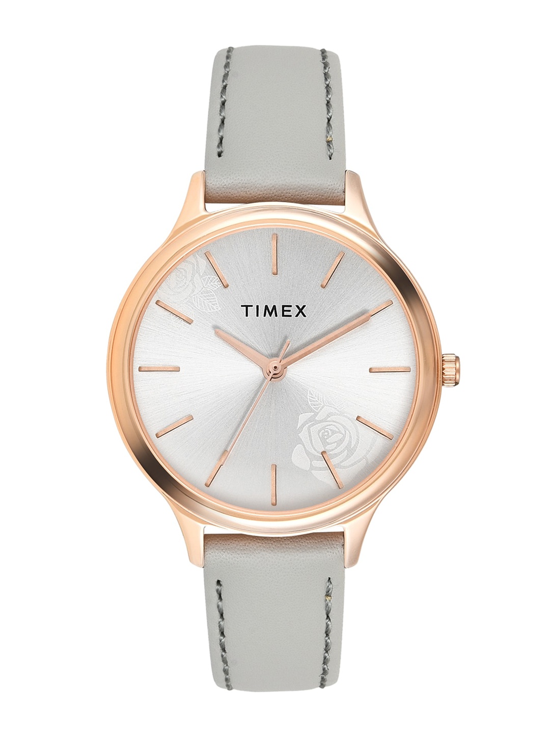 

Timex Women Brass Dial & Grey Leather Straps Analogue Watch TWTL12104, Silver