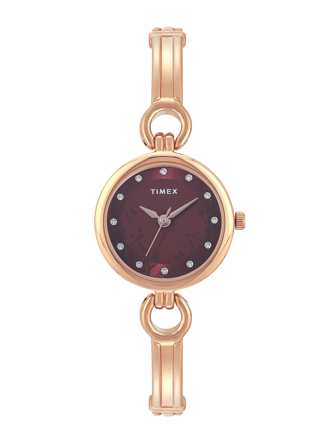 

Timex Brass Dial & Rose Gold Toned Bracelet Style Straps Analogue Watch TWEL11437, Maroon