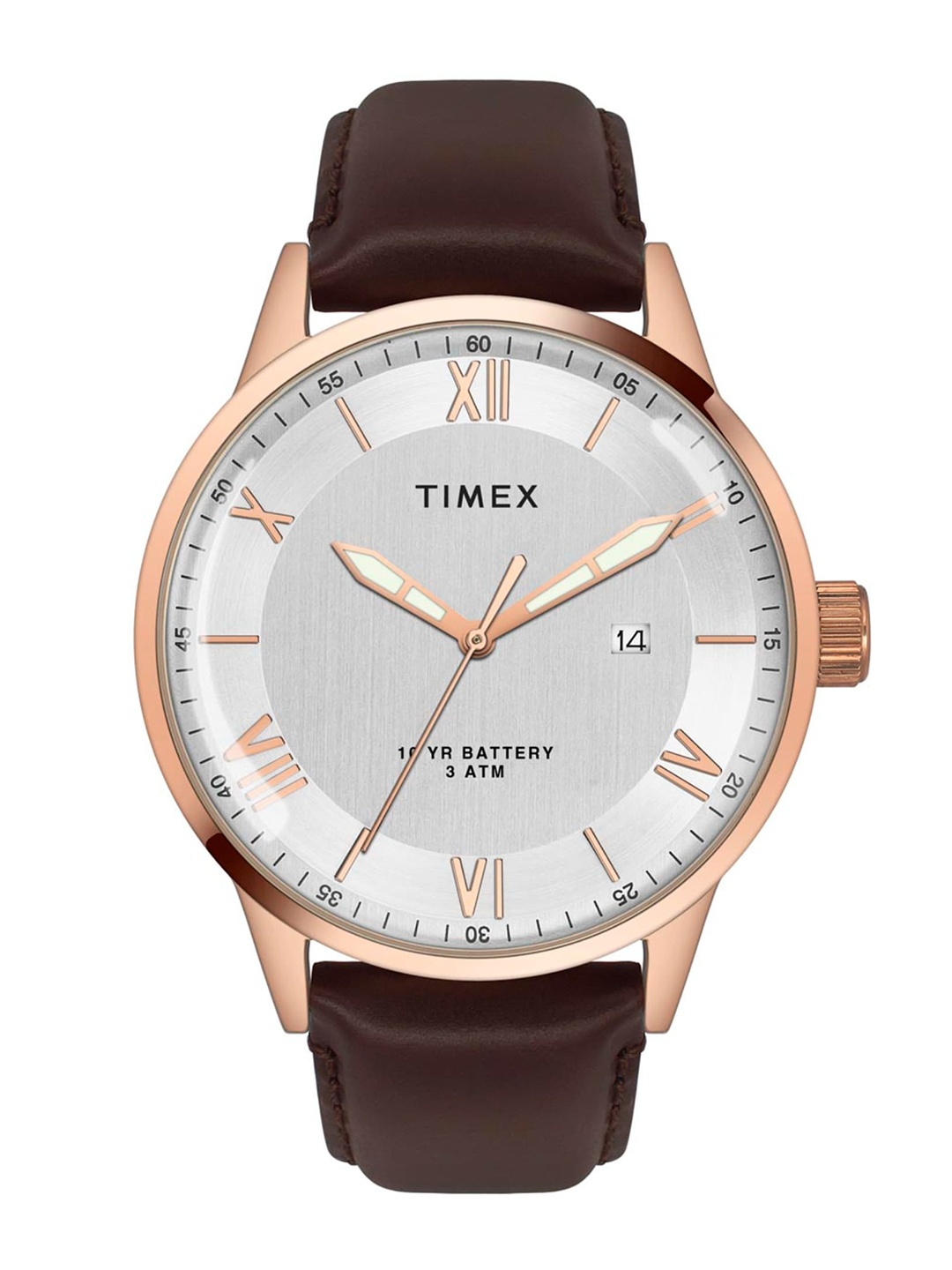 

Timex Men Brass Dial Leather Straps Analogue Watch TWEG19917, Silver