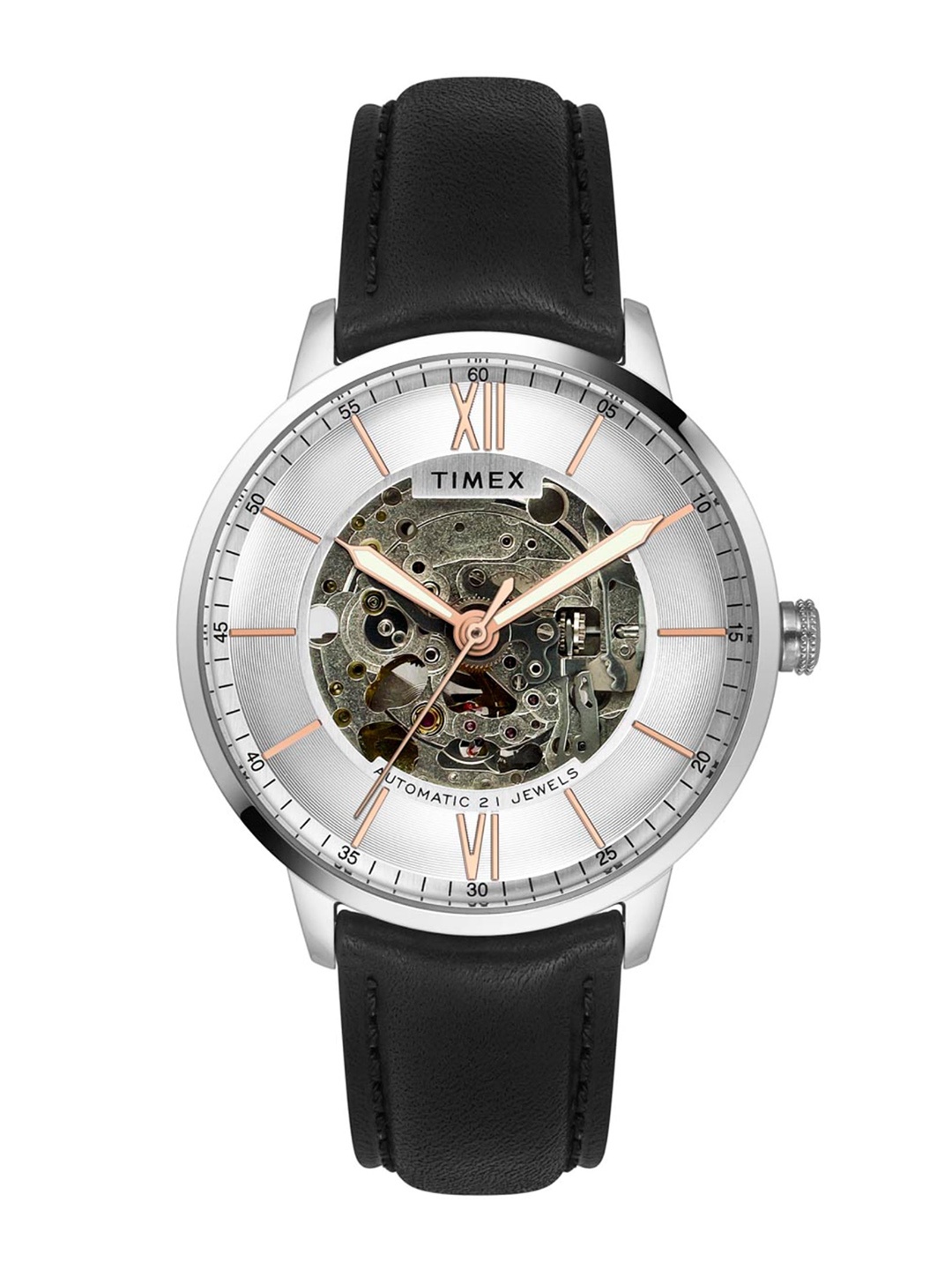 

Timex Men Skeleton Dial & Leather Straps Analogue Watch TWEG23500, Silver