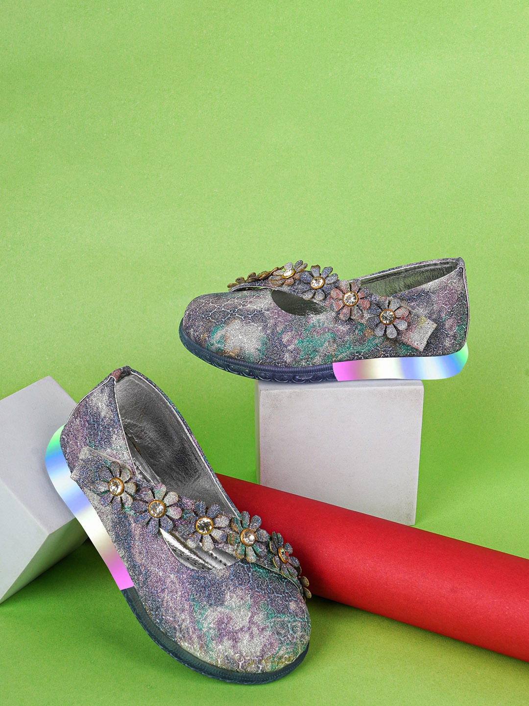 

BAESD Girls Textured Party Ballerinas With LED Light, Purple