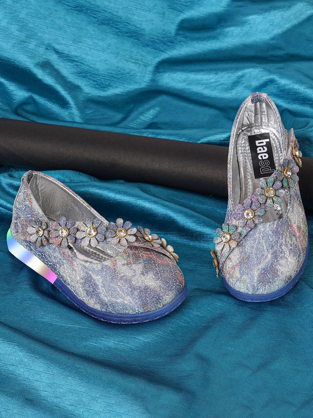 

BAESD Girls Textured Party Ballerinas With LED Light, Blue